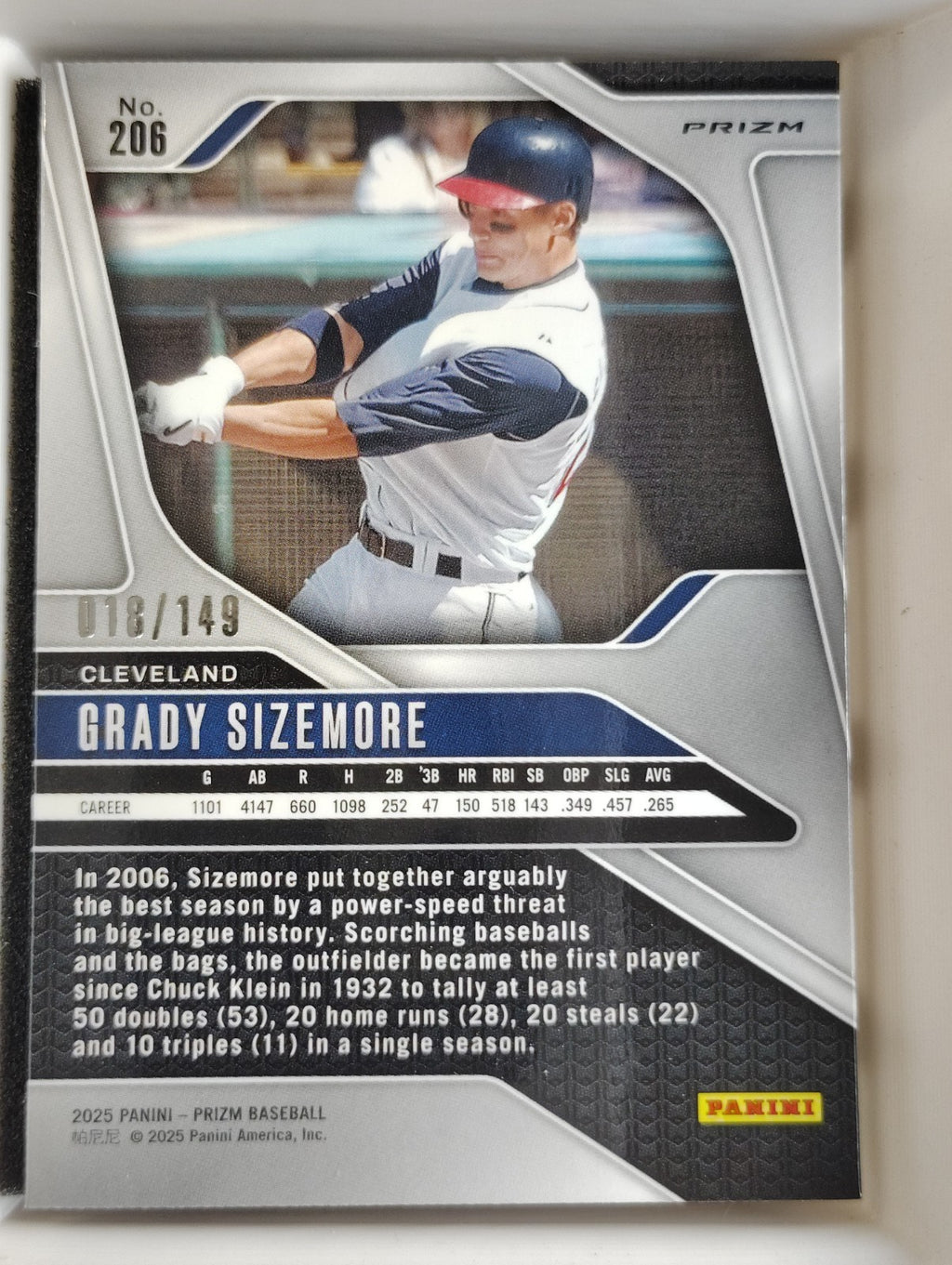 2025 Panini Prizm Grady Sizemore #206 Purple 018/149