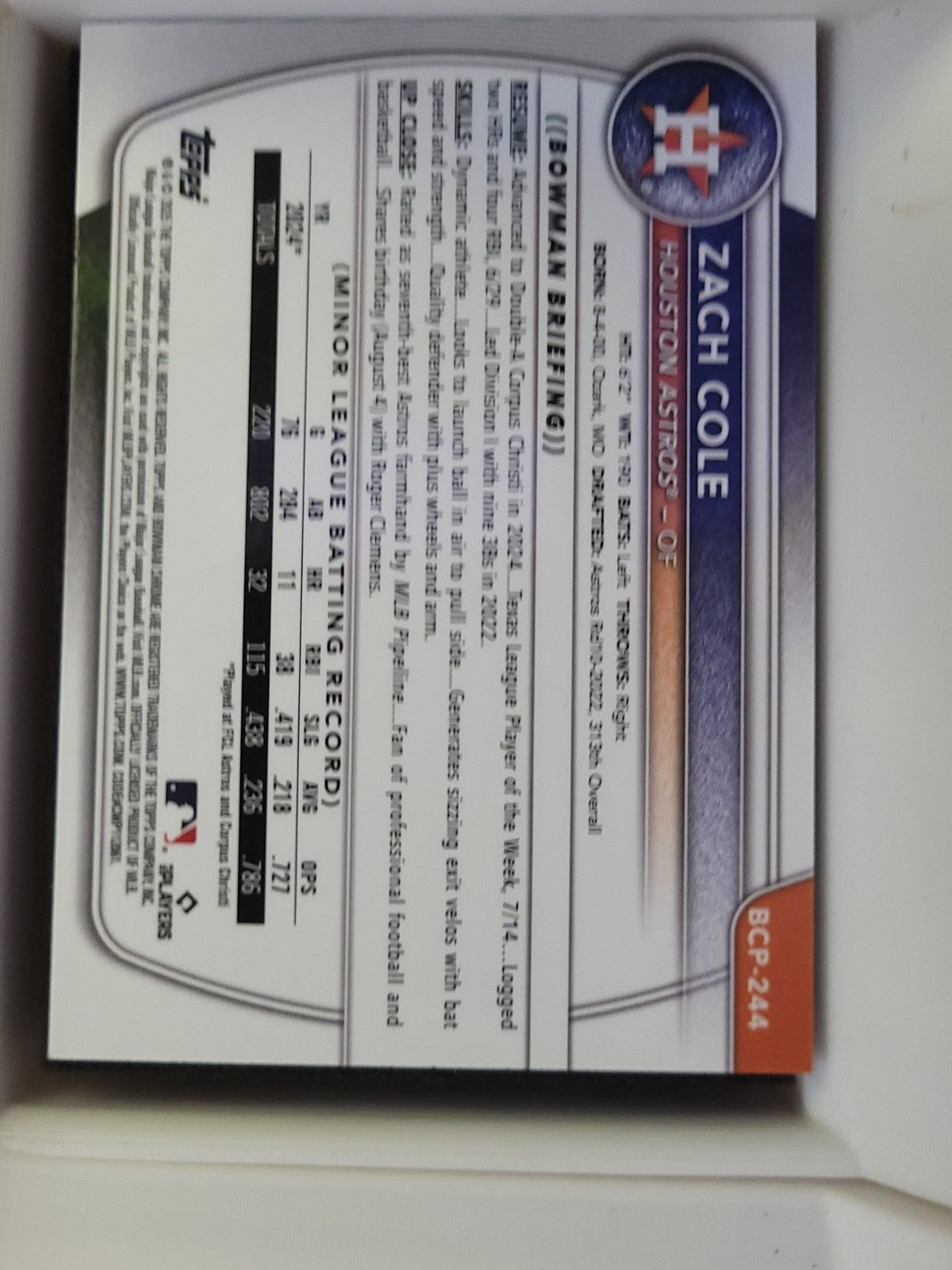 2025 Bowman Chrome #BCP-244 Zach Cole Laser
