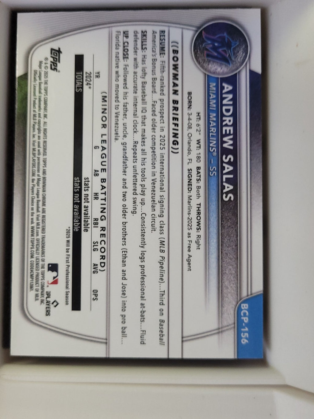 2025 Bowman Chrome Andrew Salas #BCP-156 Laser