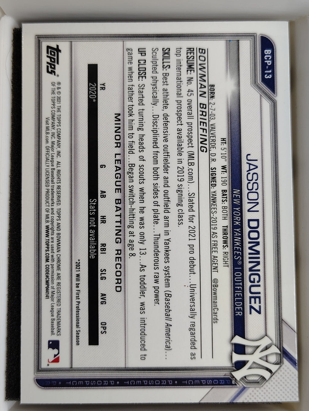2021 Bowman Chrome #BCP-13 Jasson Dominguez