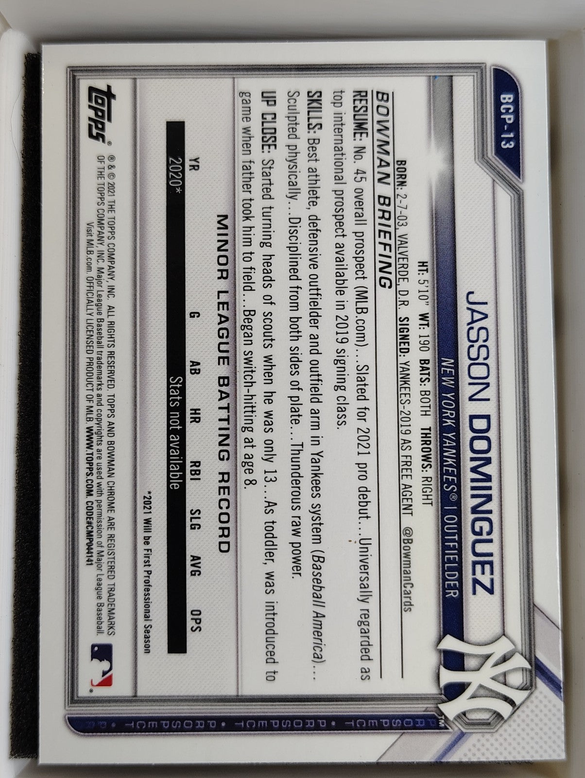 2021 Bowman Chrome #BCP-13 Jasson Dominguez