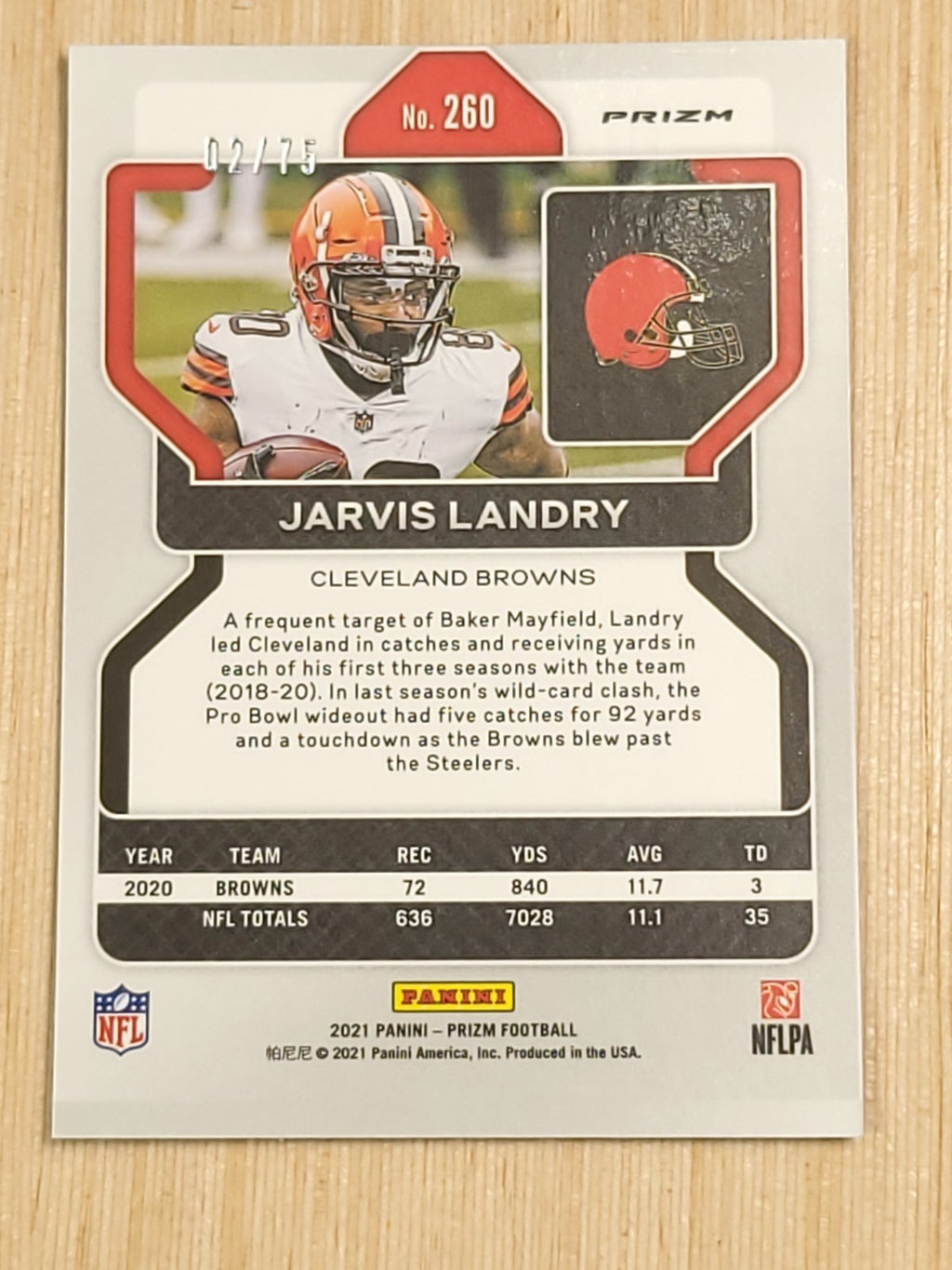 2021 Panini Prizm - Jarvis Landry #260 Green Scope Prizm /75