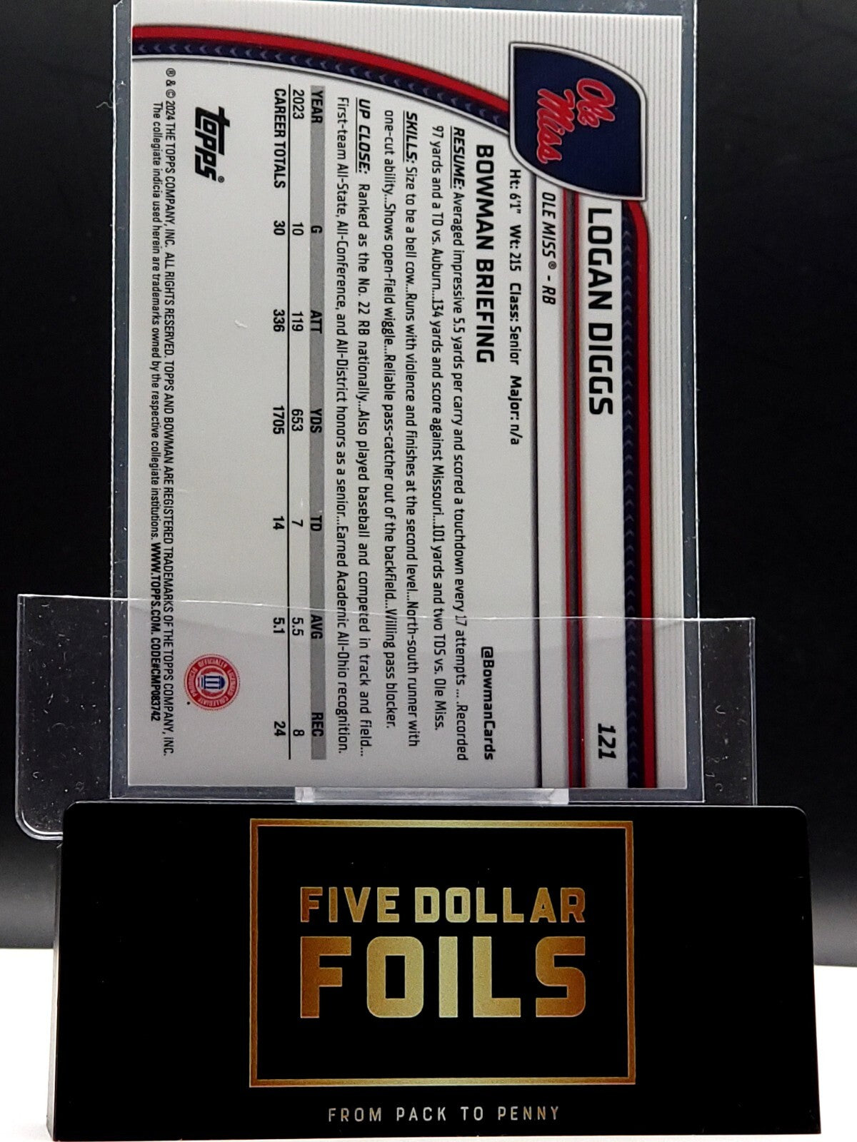 2024 Bowman University Chrome - #121 Logan Diggs Pink Speckle 038/125