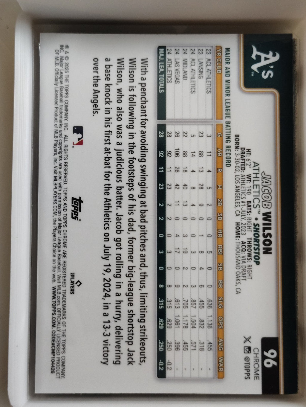 2025 Topps Chrome #96 Jacob Wilson
