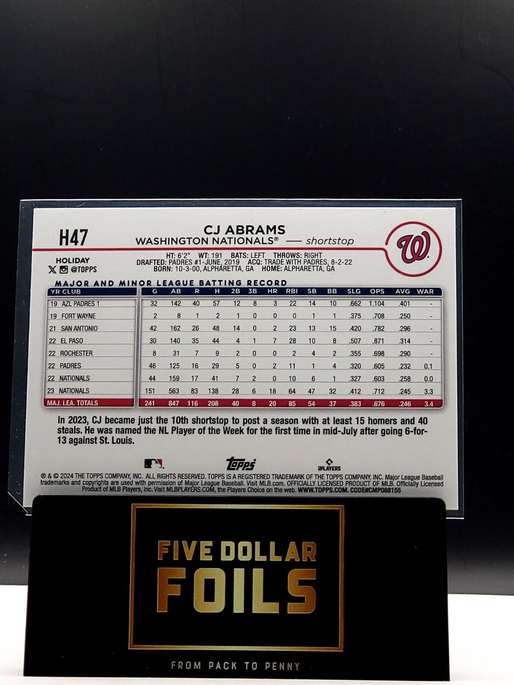 *Free Shipping @ $10* 2024 Topps Holiday - #H47 C.J. Abrams Holiday Variation