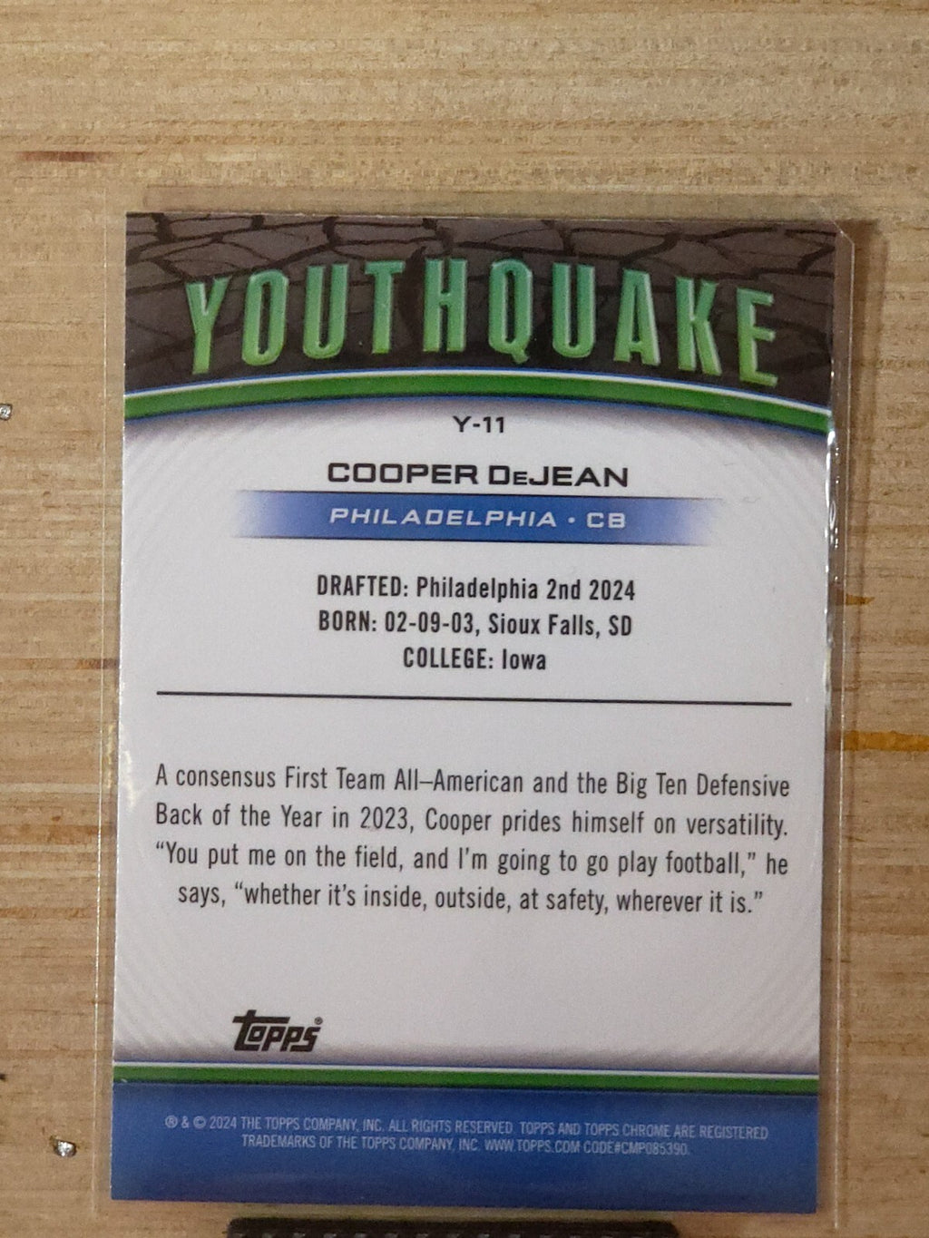 2024 Topps Chrome Football Youthquake Pink Y-11 Cooper DeJean