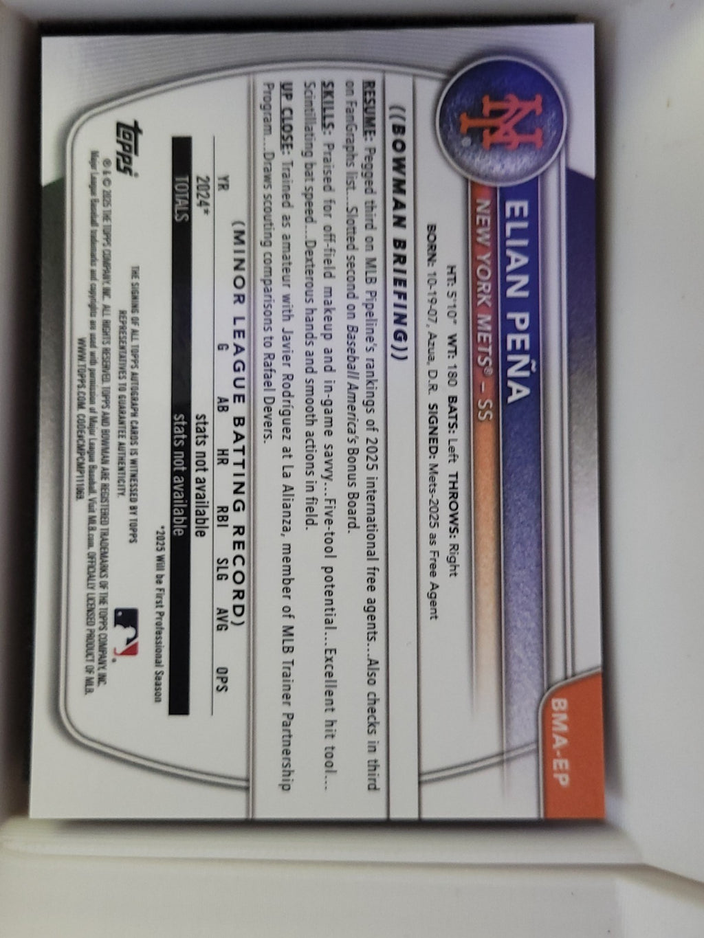 2025 Bowman Chrome Auto Elian Pena # BMA-EP Mojo
