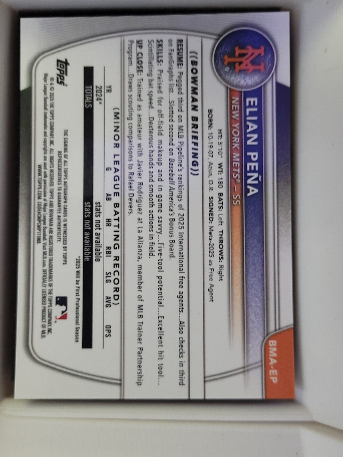 2025 Bowman Chrome Auto Elian Pena # BMA-EP Mojo