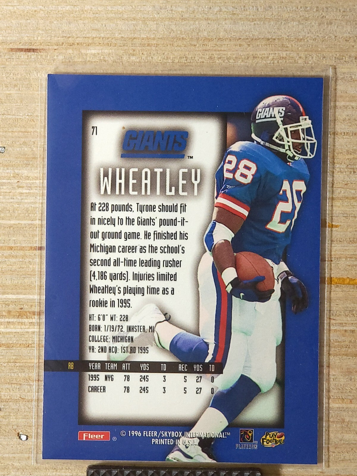 1996 Fleer Ultra Sensations - Tyrone Wheatley #71
