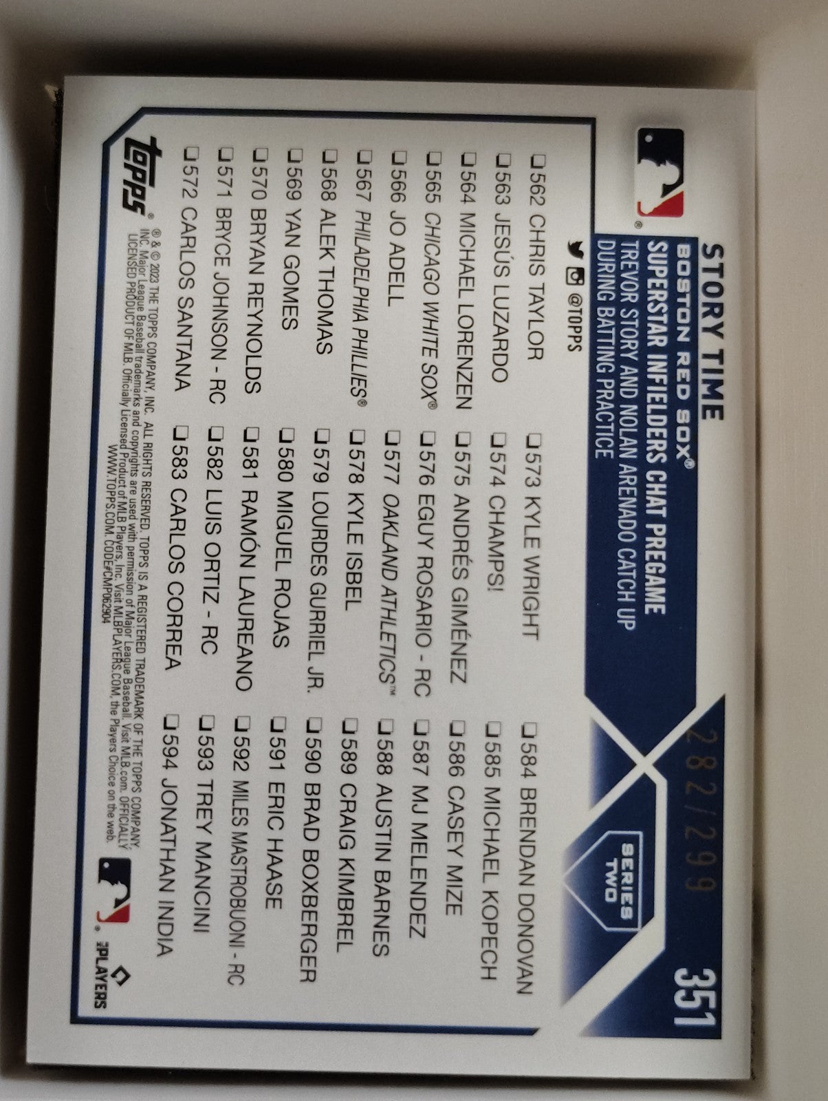 2023 Topps Series 2 Checklist Nolan Arenado, Trevor Story #351 Orange Foil /299