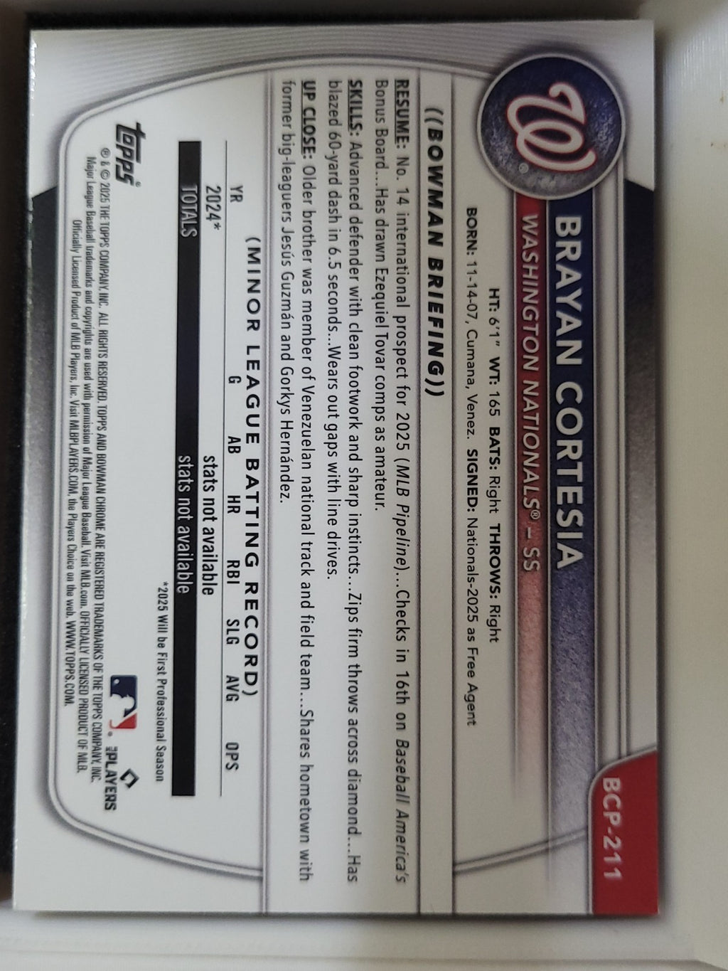 2025 Bowman Chrome Brayan Cortesia Mojo Refractor #BCP-211
