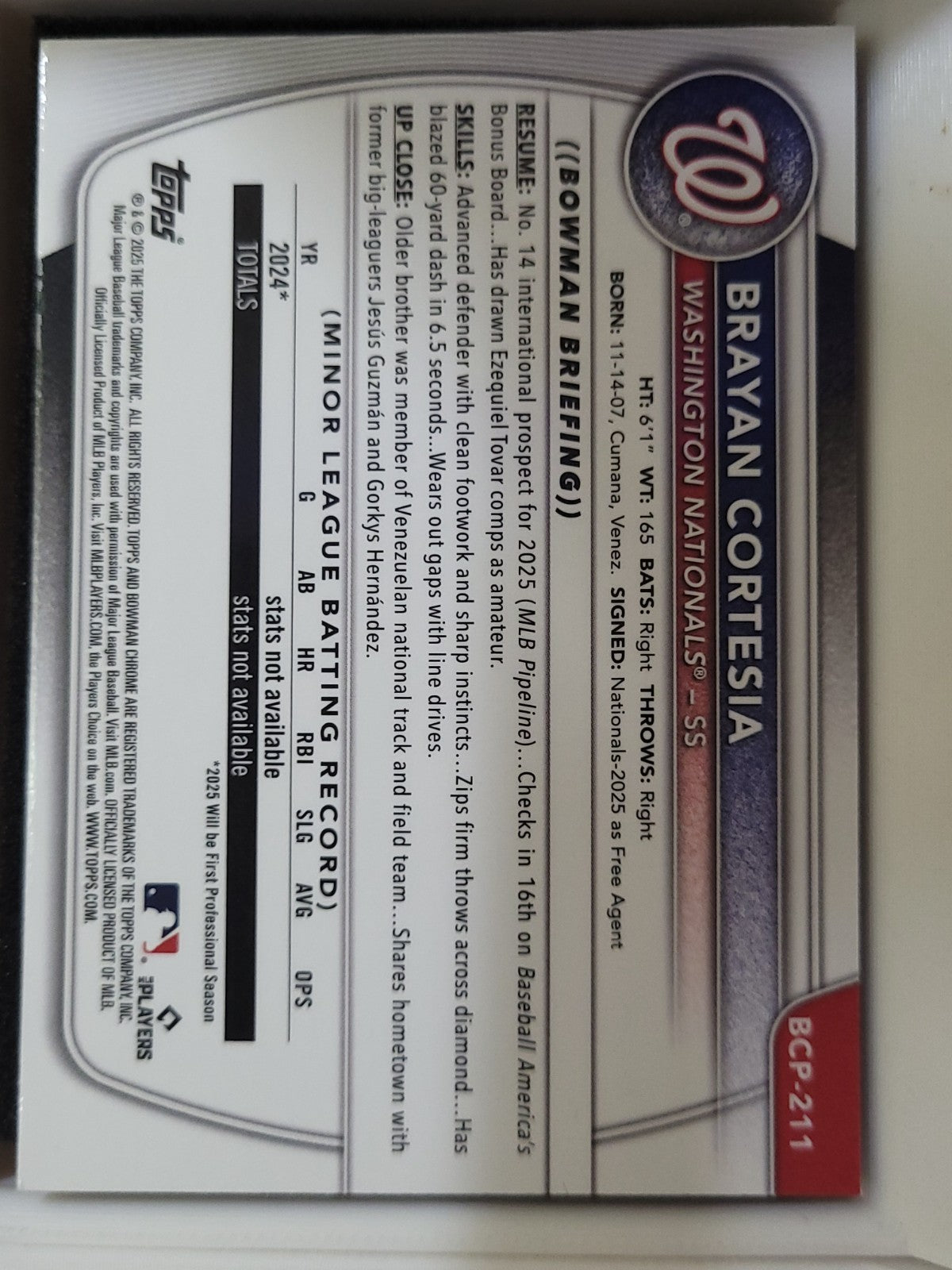 2025 Bowman Chrome Brayan Cortesia Mojo Refractor #BCP-211