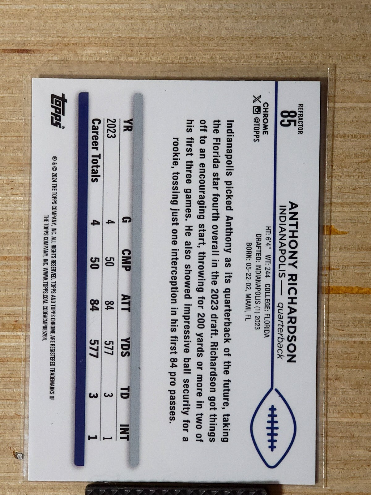 2024 Topps Chrome 85 Anthony Richardson Refractor