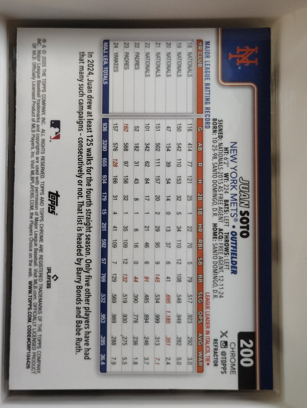 2025 Topps Chrome #200 Juan Soto Refractor