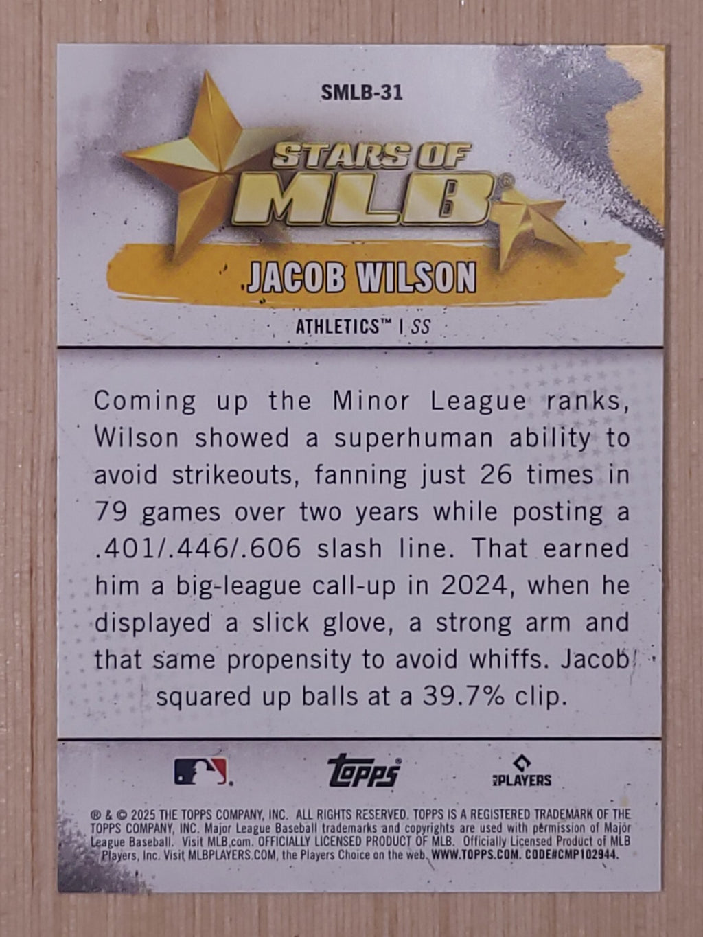 2025 Topps Series 2 Stars of the MLB Jacob Wilson #SMLB-31