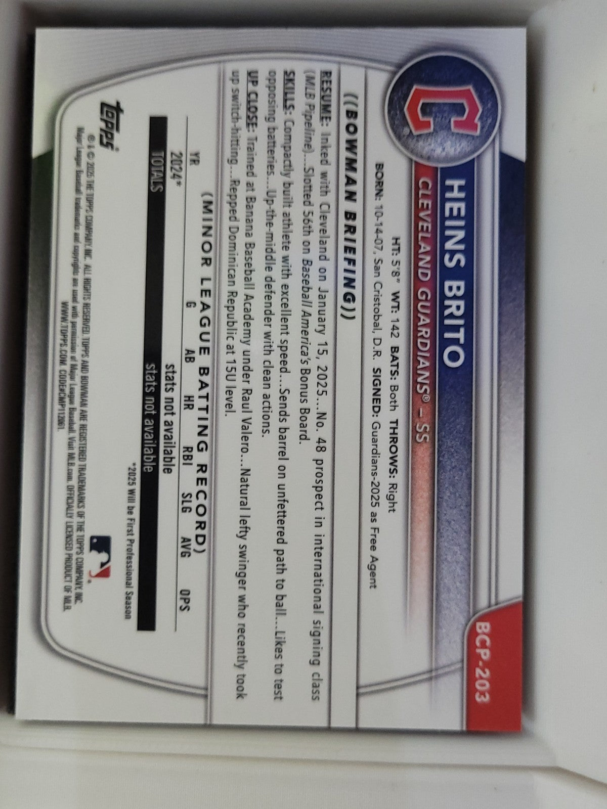 2025 Bowman Chrome Heins Brito Laser #BCP-203