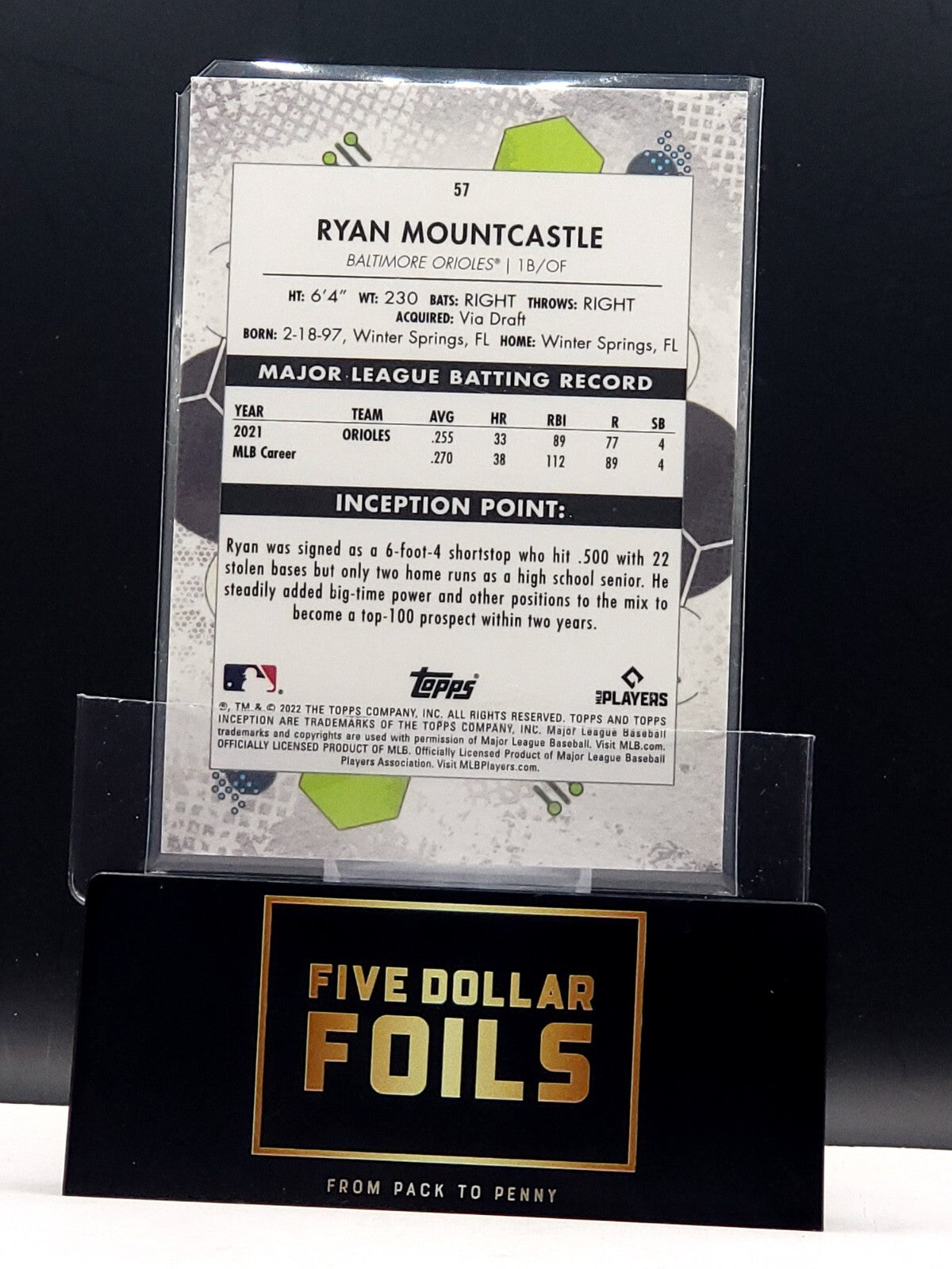 *Free Shipping @ $10* 2022 Topps Inception - #57 Ryan Mountcastle Green