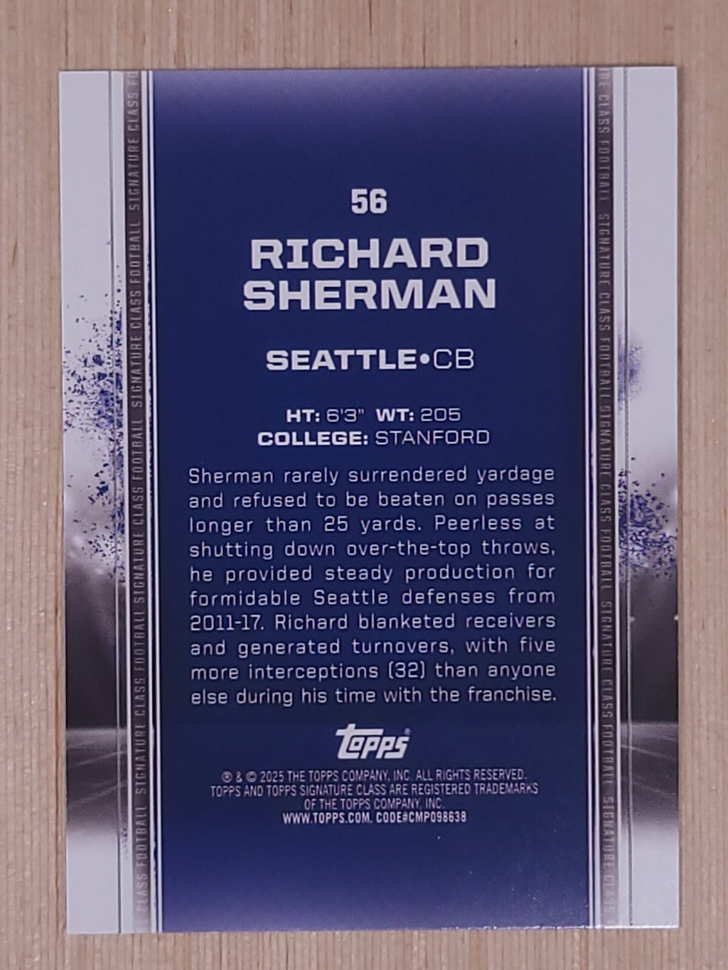 2025 Topps Signature Class #56 Richard Sherman Teal 189/225