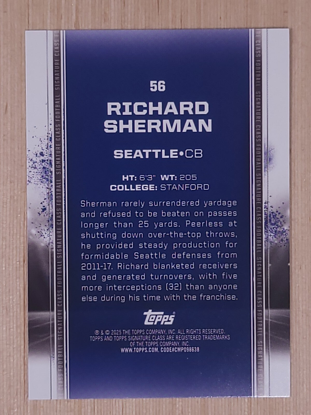 2025 Topps Signature Class #56 Richard Sherman Teal 189/225