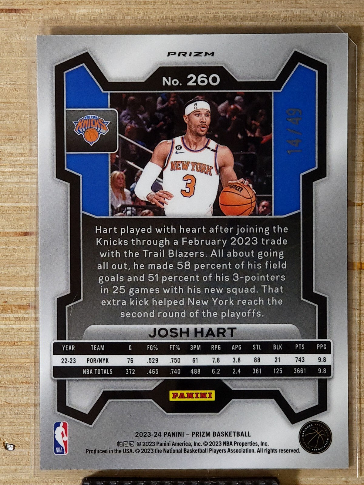 2023-24 Panini Prizm - Josh Hart #260 Choice Blue Prizm