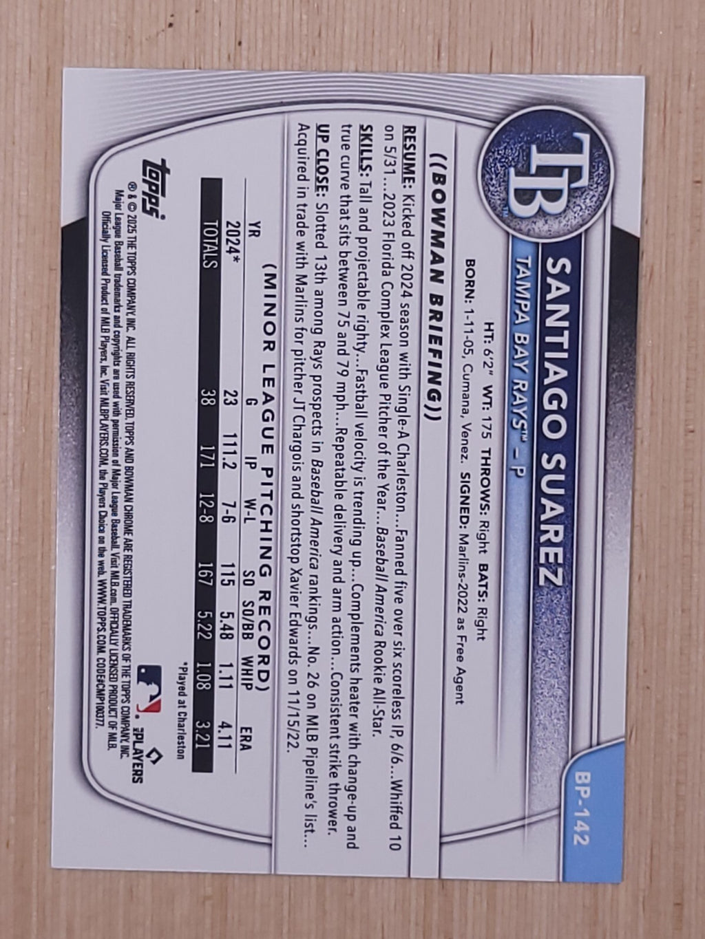 2025 Bowman - Prospects Santiago Suarez #BP-142 Neon Green /399 (RC)