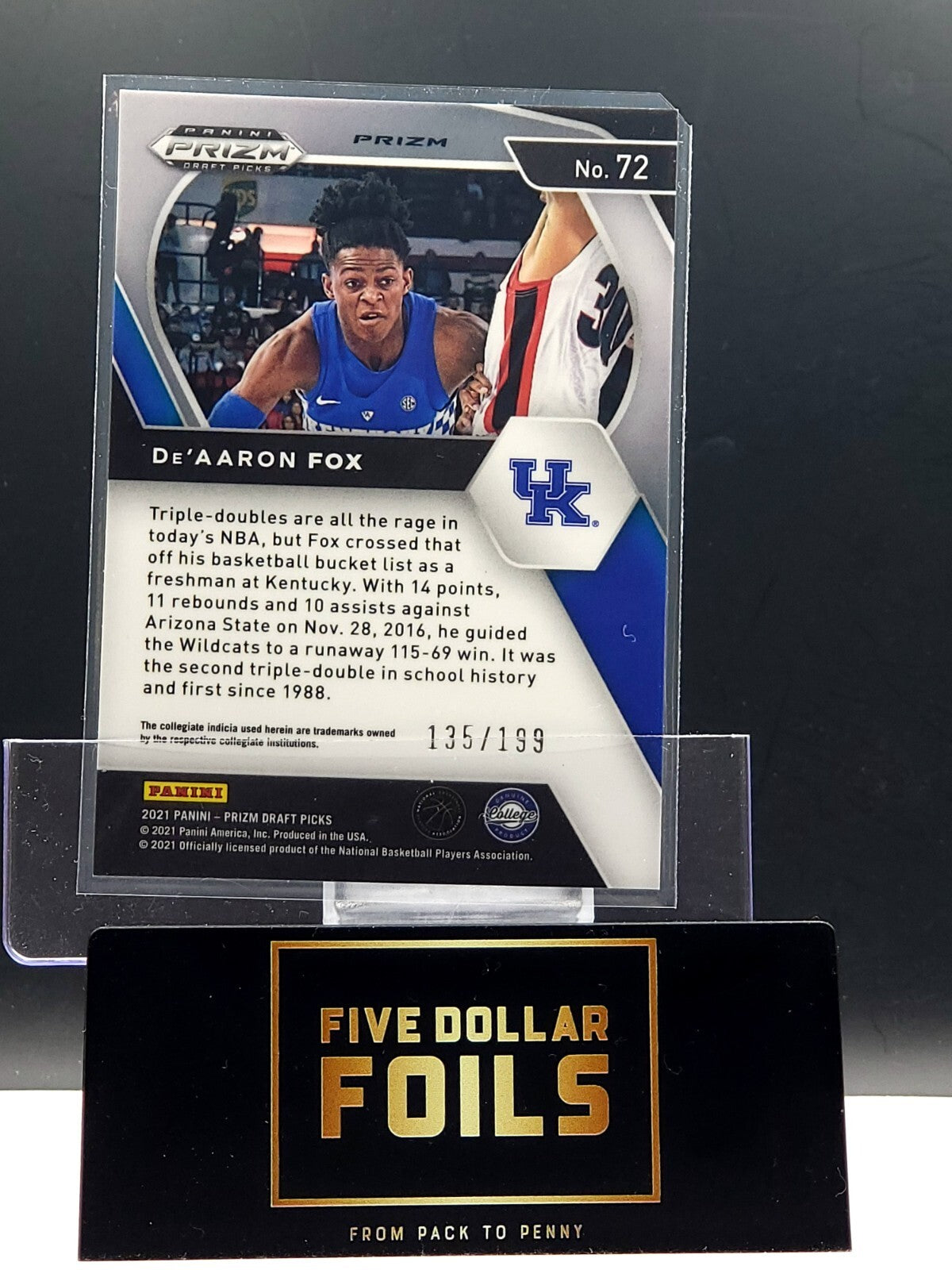 2021 Panini Prizm Draft Picks #72 De'Aaron Fox Blue 135/199