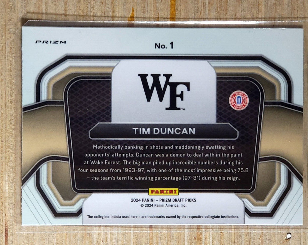 2024 Panini Prizm Draft Picks Campus Legends # 1 Tim Duncan Purple Wave
