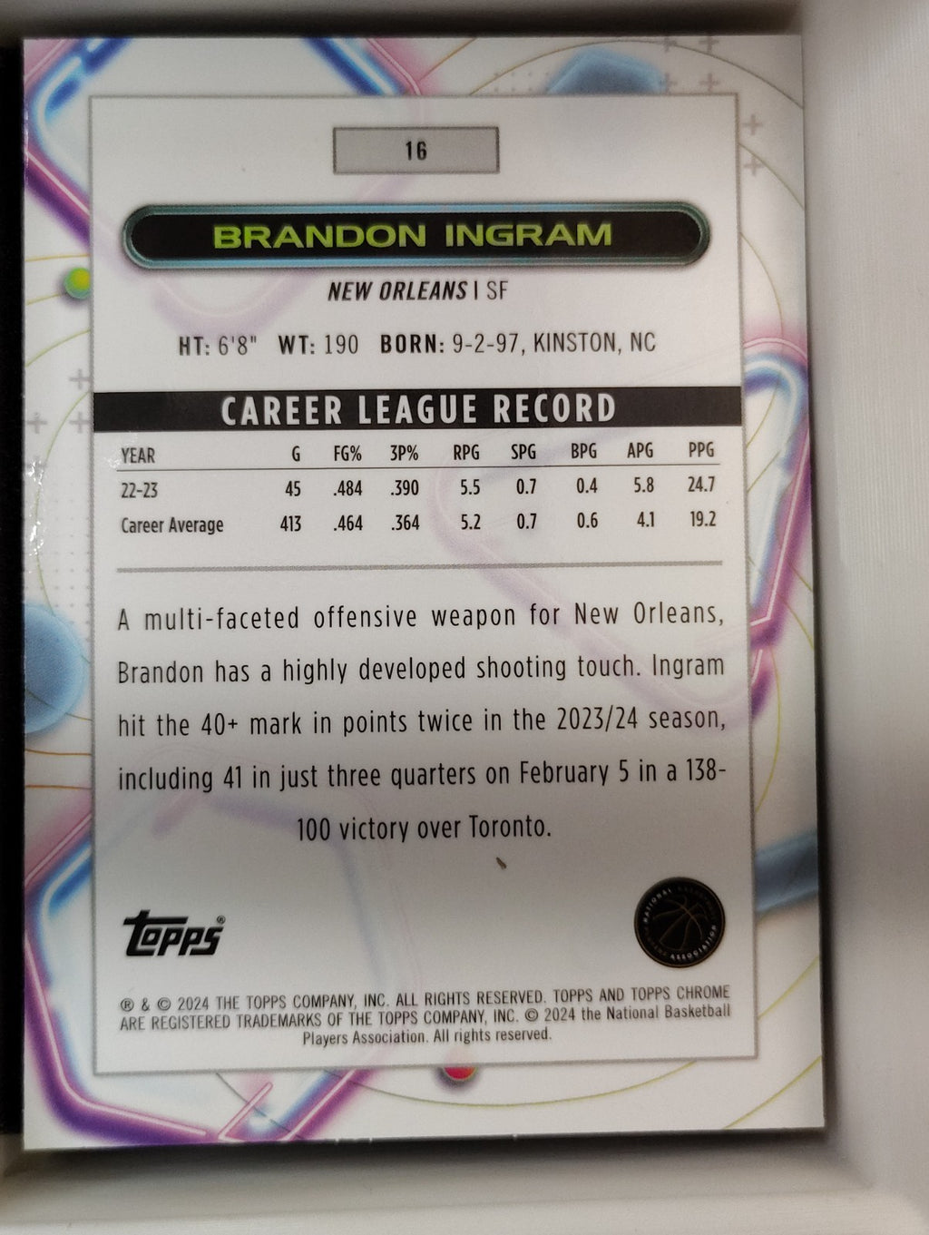 2023-24 Topps Cosmic Chrome - Brandon Ingram #16 Aqua Shimmer 109/149