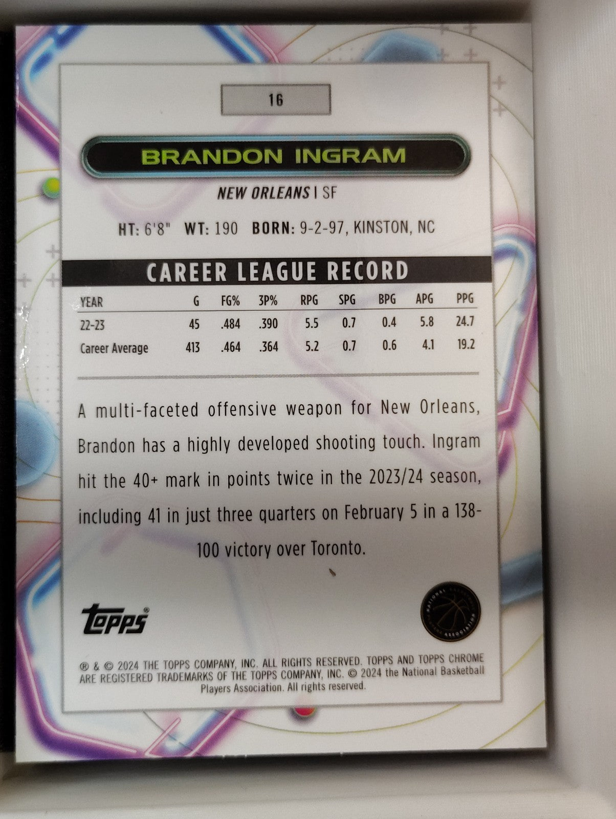 2023-24 Topps Cosmic Chrome - Brandon Ingram #16 Aqua Shimmer 109/149