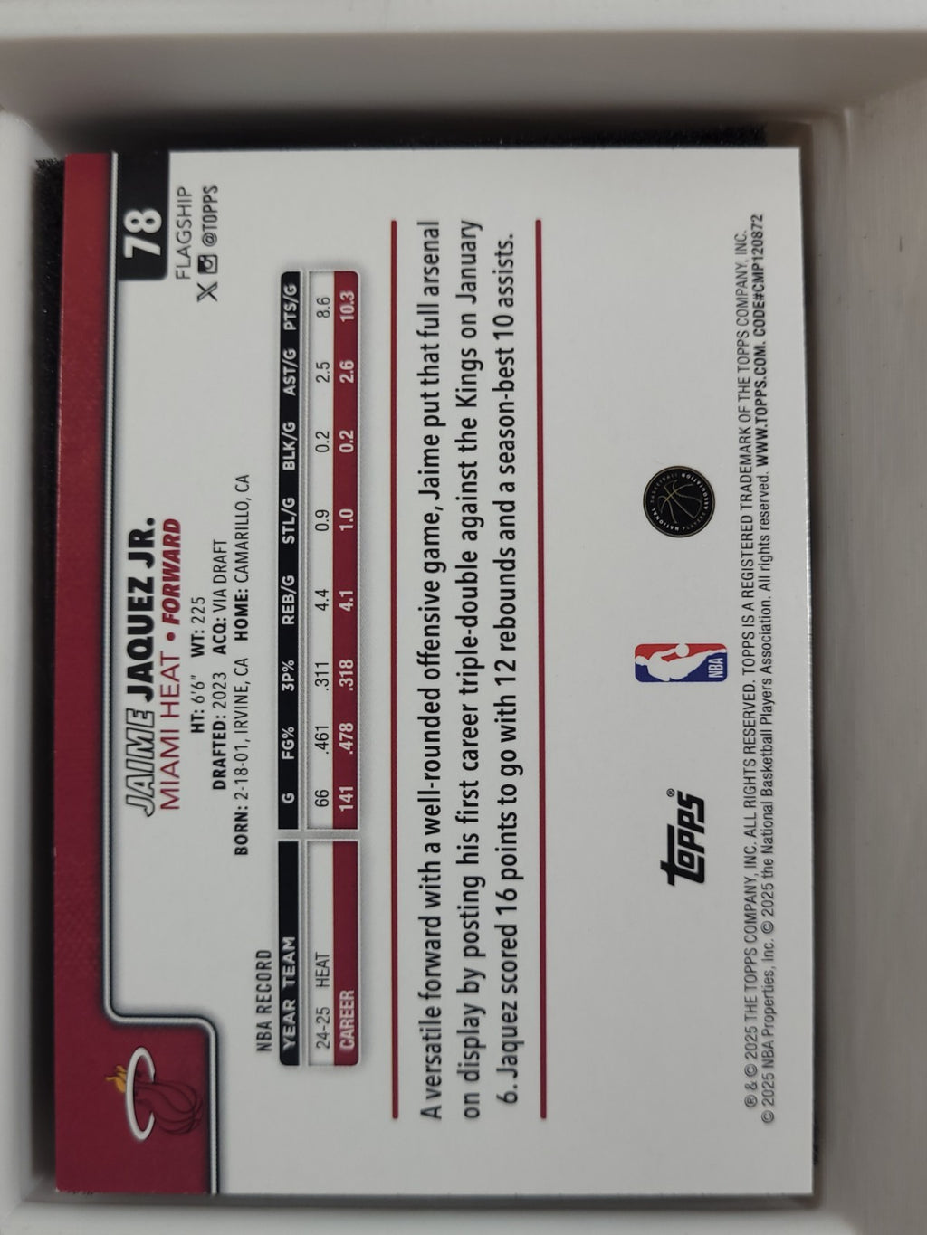 2025 Topps Basketball Jaime Jaquez Jr. #78 HoloFoil