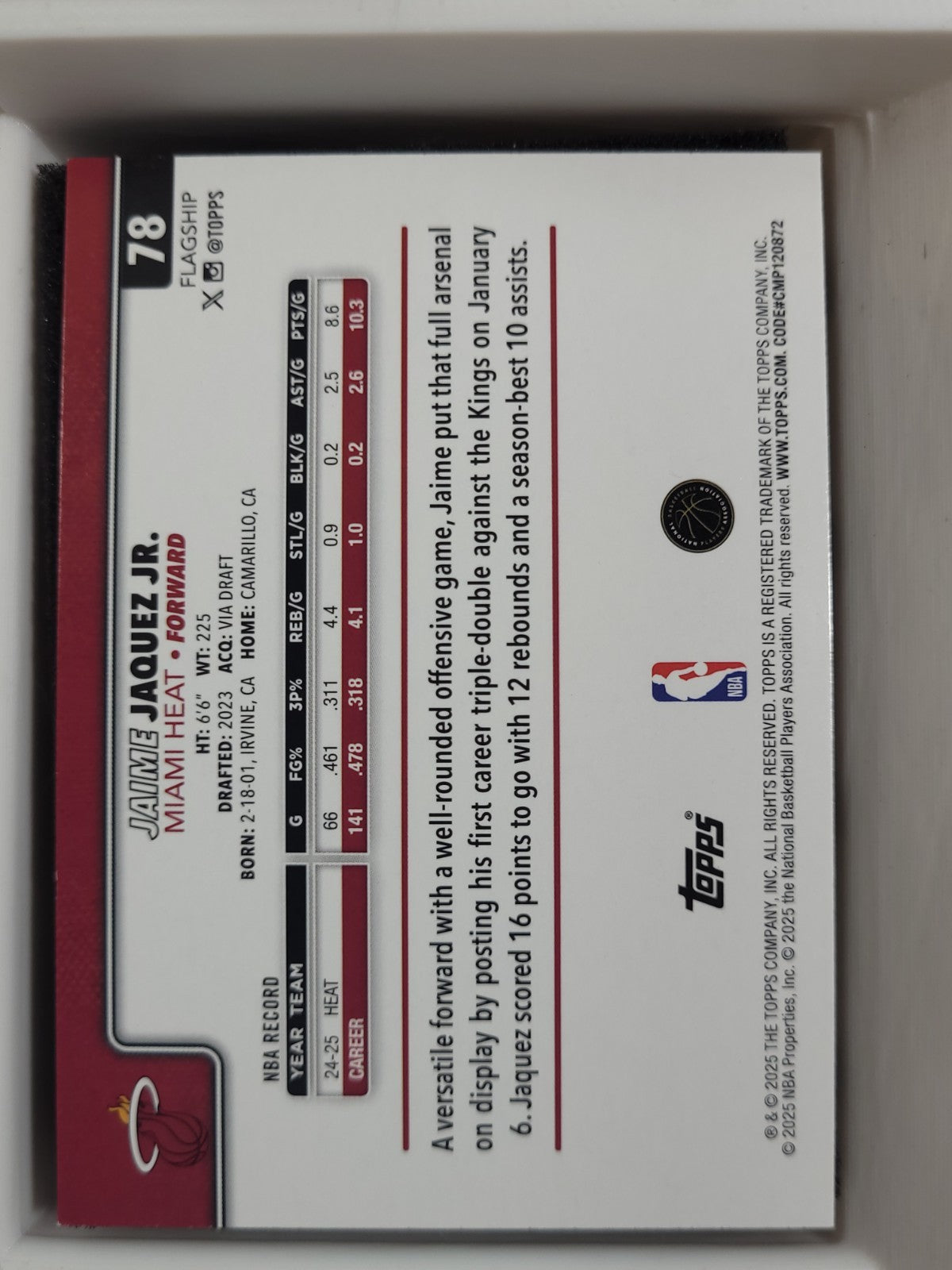 2025 Topps Basketball Jaime Jaquez Jr. #78 HoloFoil