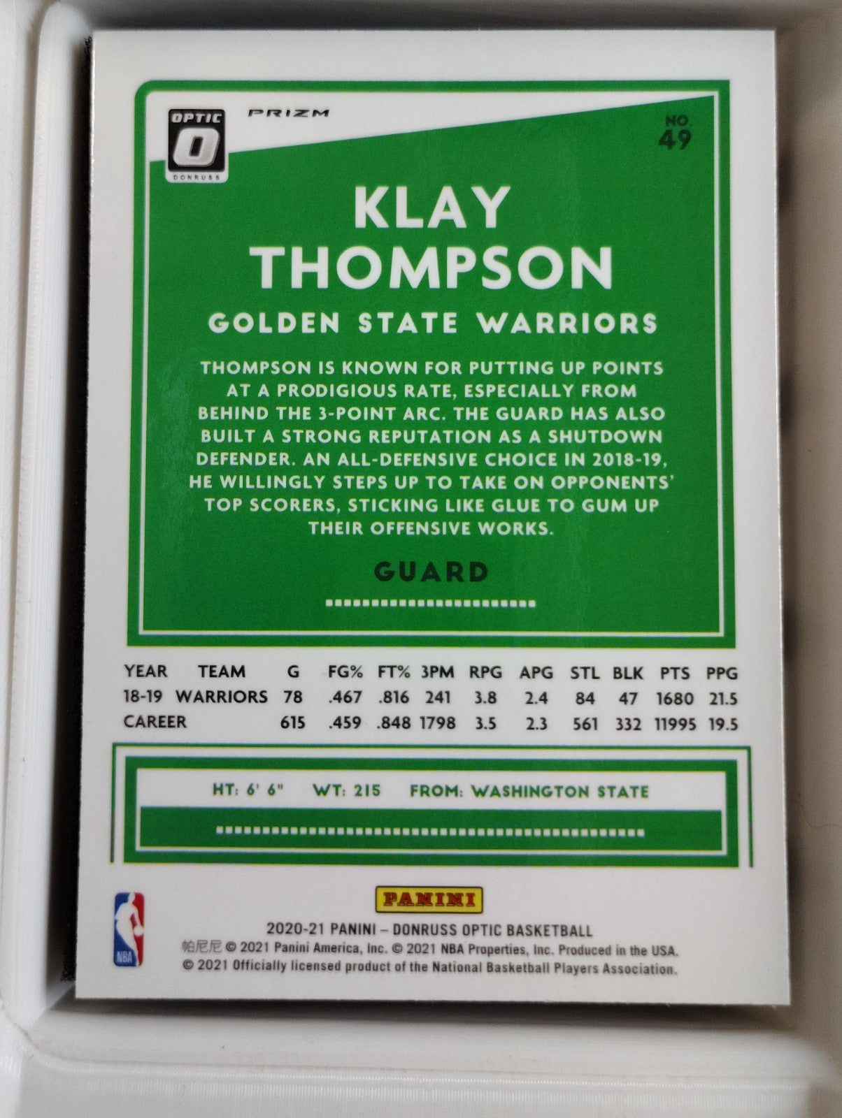 2020-21 Panini Donruss Optic #49 Klay Thompson Purple