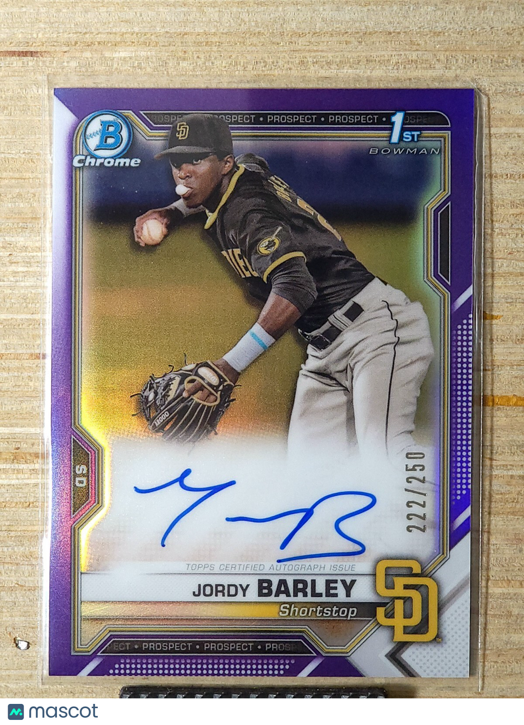 2021 Bowman Chrome - Prospect Autographs #CPA-JBA Jordy Barley Purple