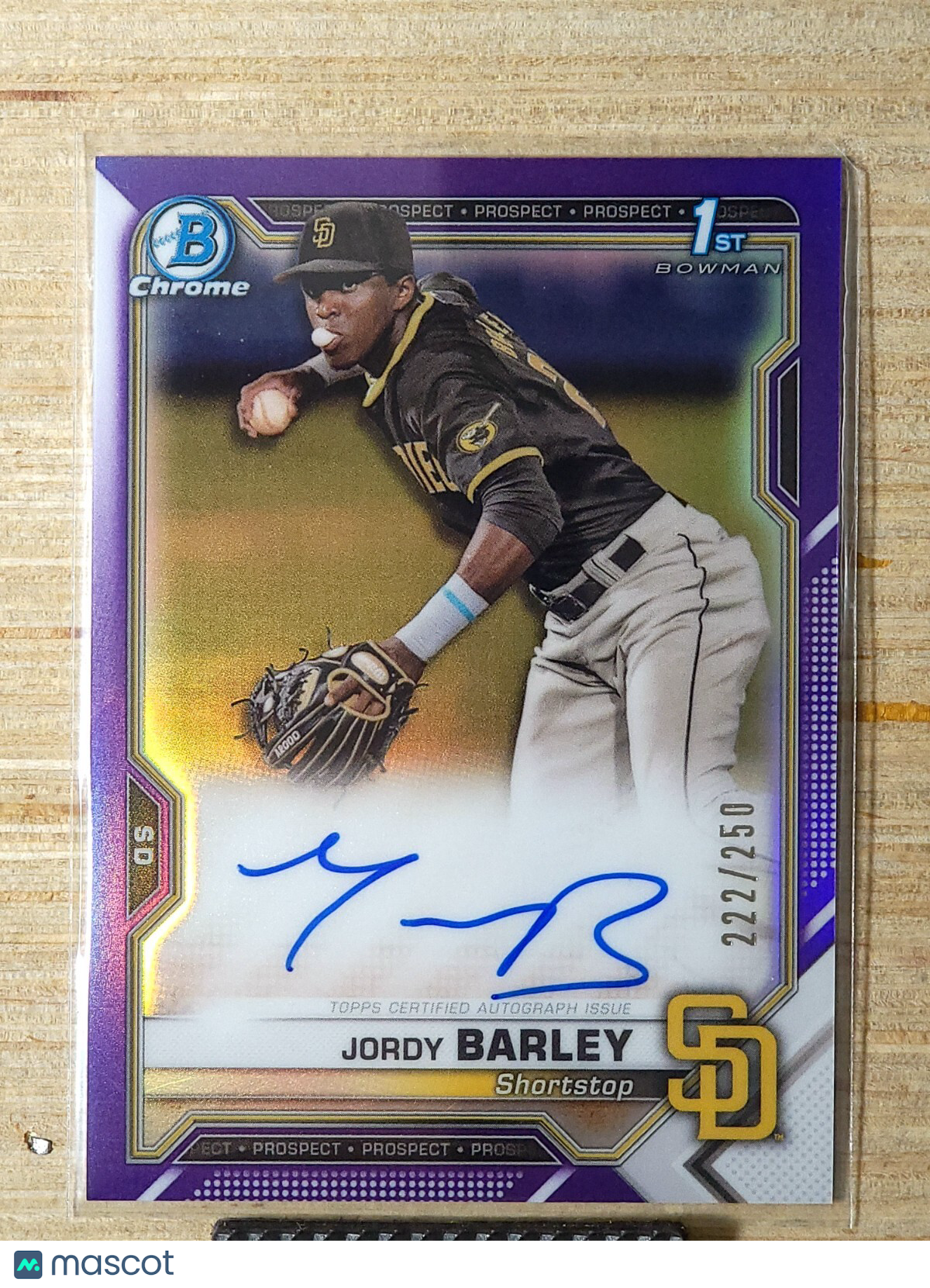 2021 Bowman Chrome - Prospect Autographs #CPA-JBA Jordy Barley Purple