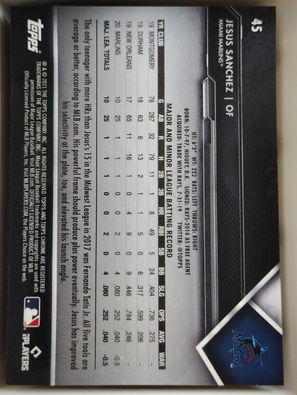 2021 Topps Chrome Black Jesus Sanchez #45