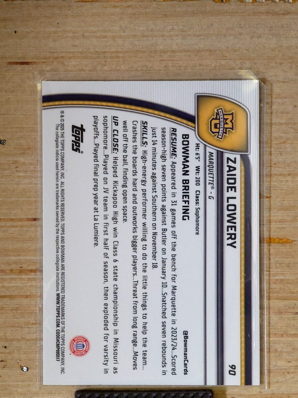 2025 Bowman University Chrome - Zaide Lowery #90 Purple Lava