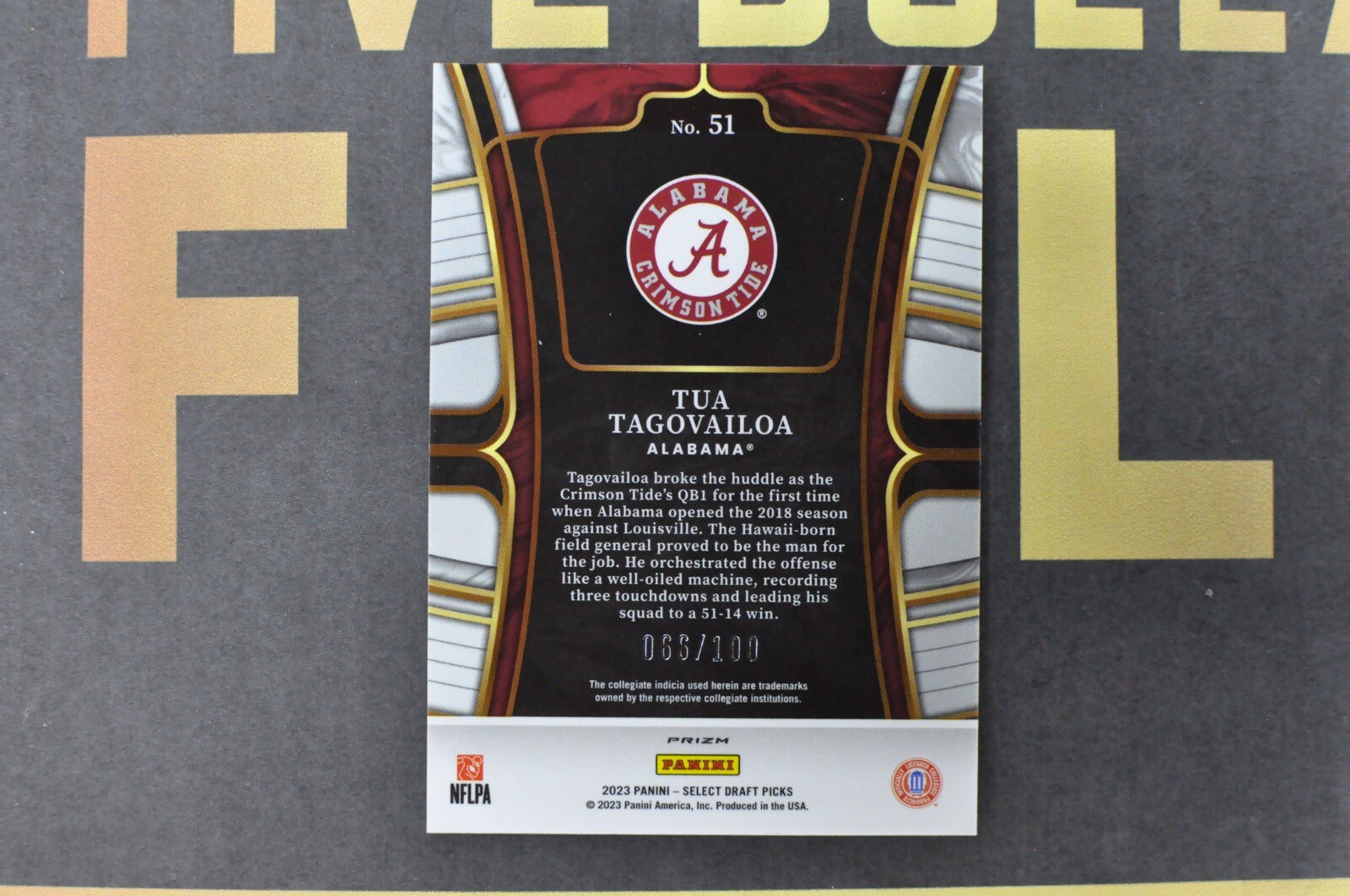 Tua Tagovailoa [Blue White Squares] #51 (2023 Panini Select Draft Picks) 066/100