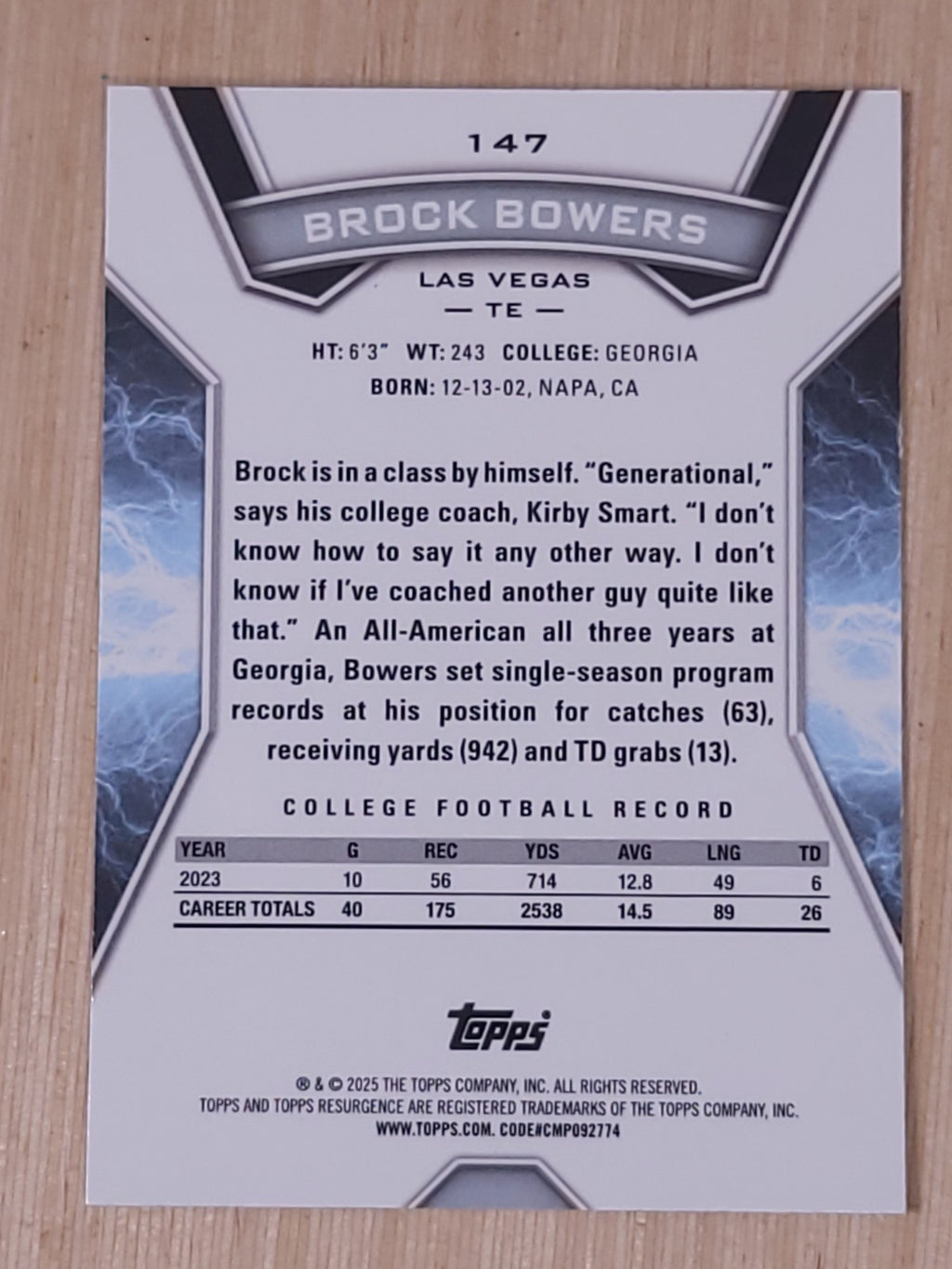 2024 Topps Resurgence - Rookies Brock Bowers #147 (RC)
