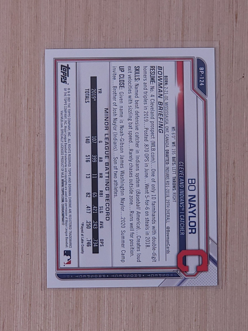 2021 Bowman - Prospects Bo Naylor #BP-124 Camo