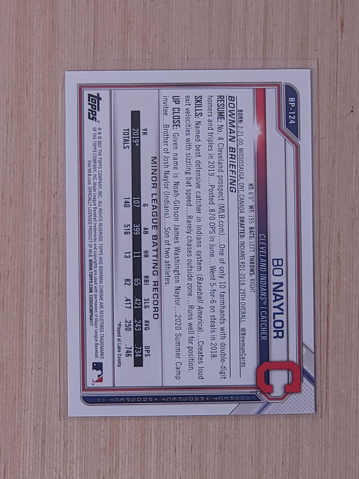 2021 Bowman - Prospects Bo Naylor #BP-124 Camo