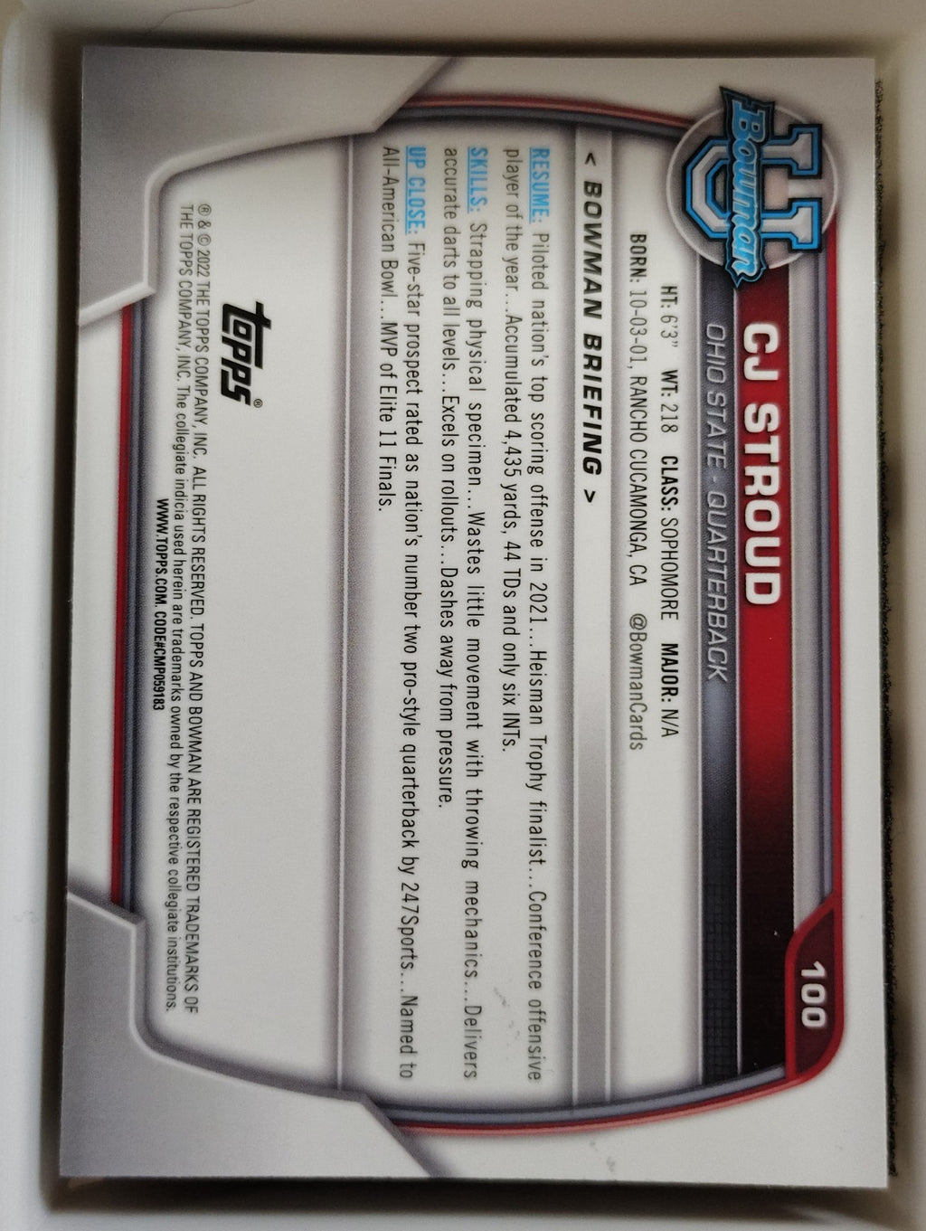 2022 Bowman Chrome #100 CJ Stroud