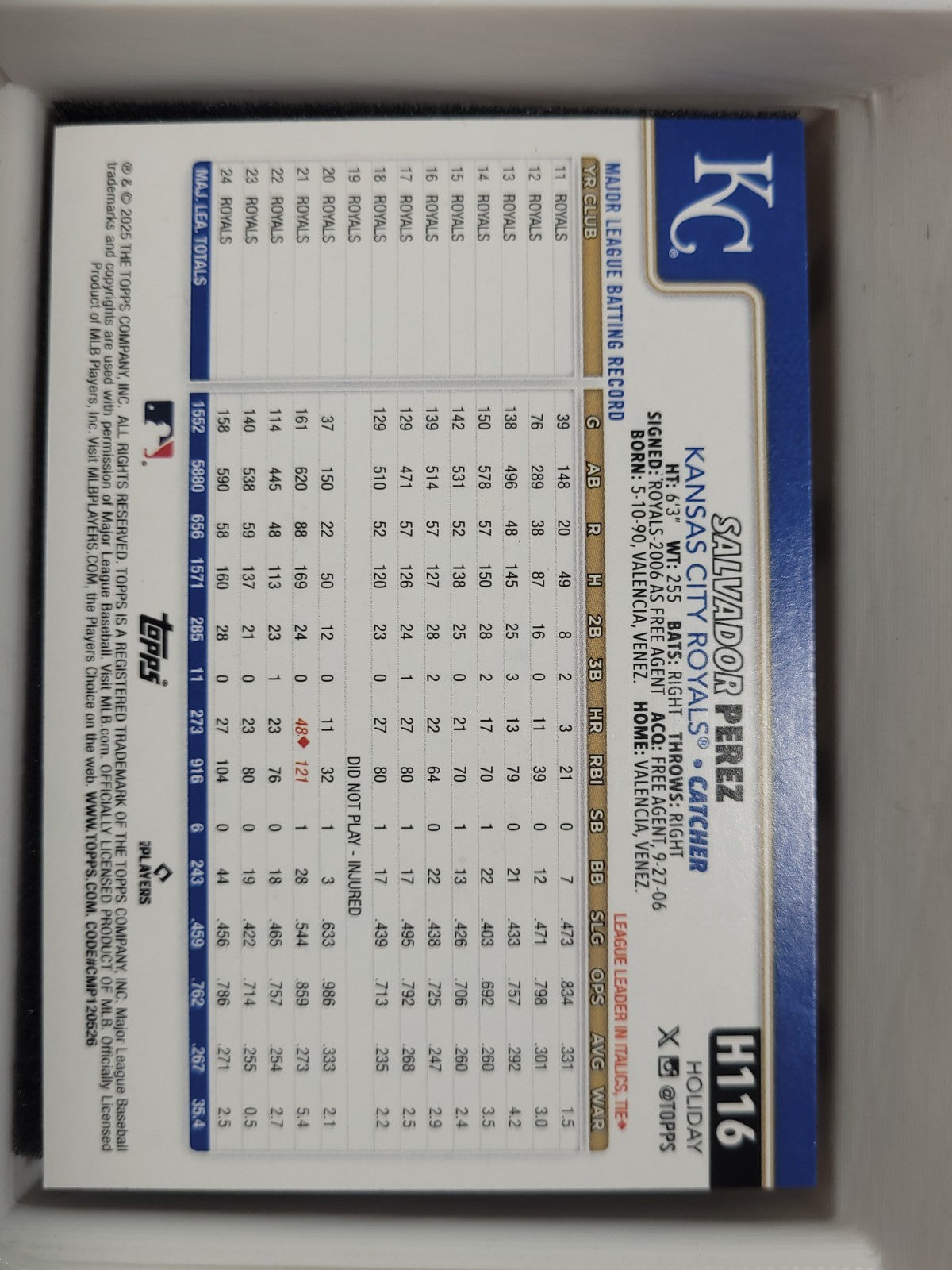 2025 Topps Holiday  - Salvador Perez #H116 Sandglitter Grey