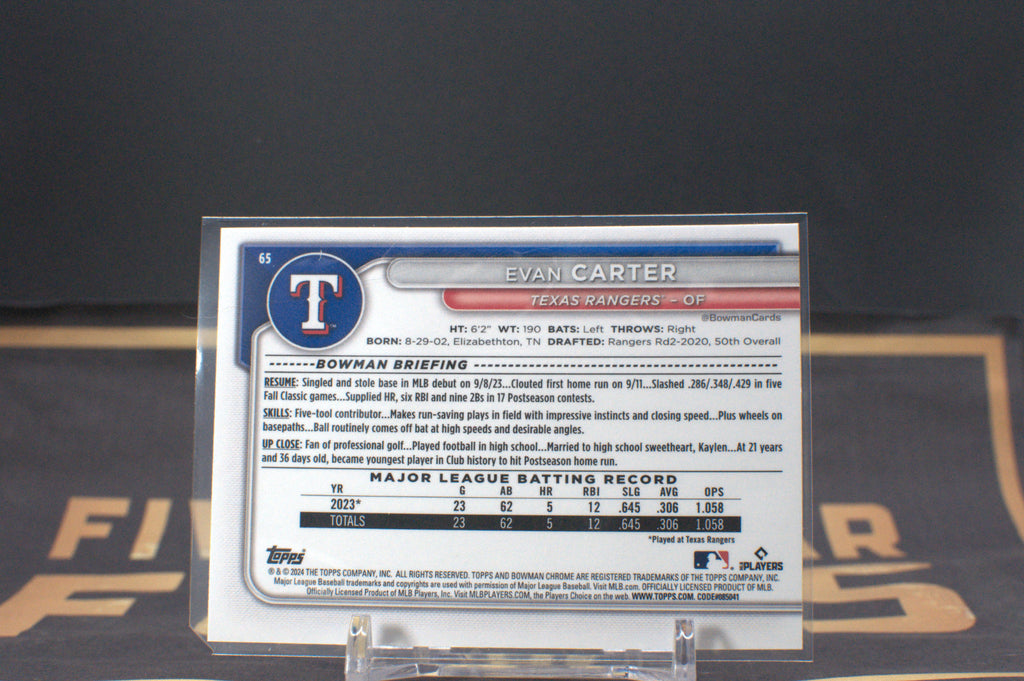 2024 Bowman Chrome Evan Carter #65 **Free Shipping @ $10+**