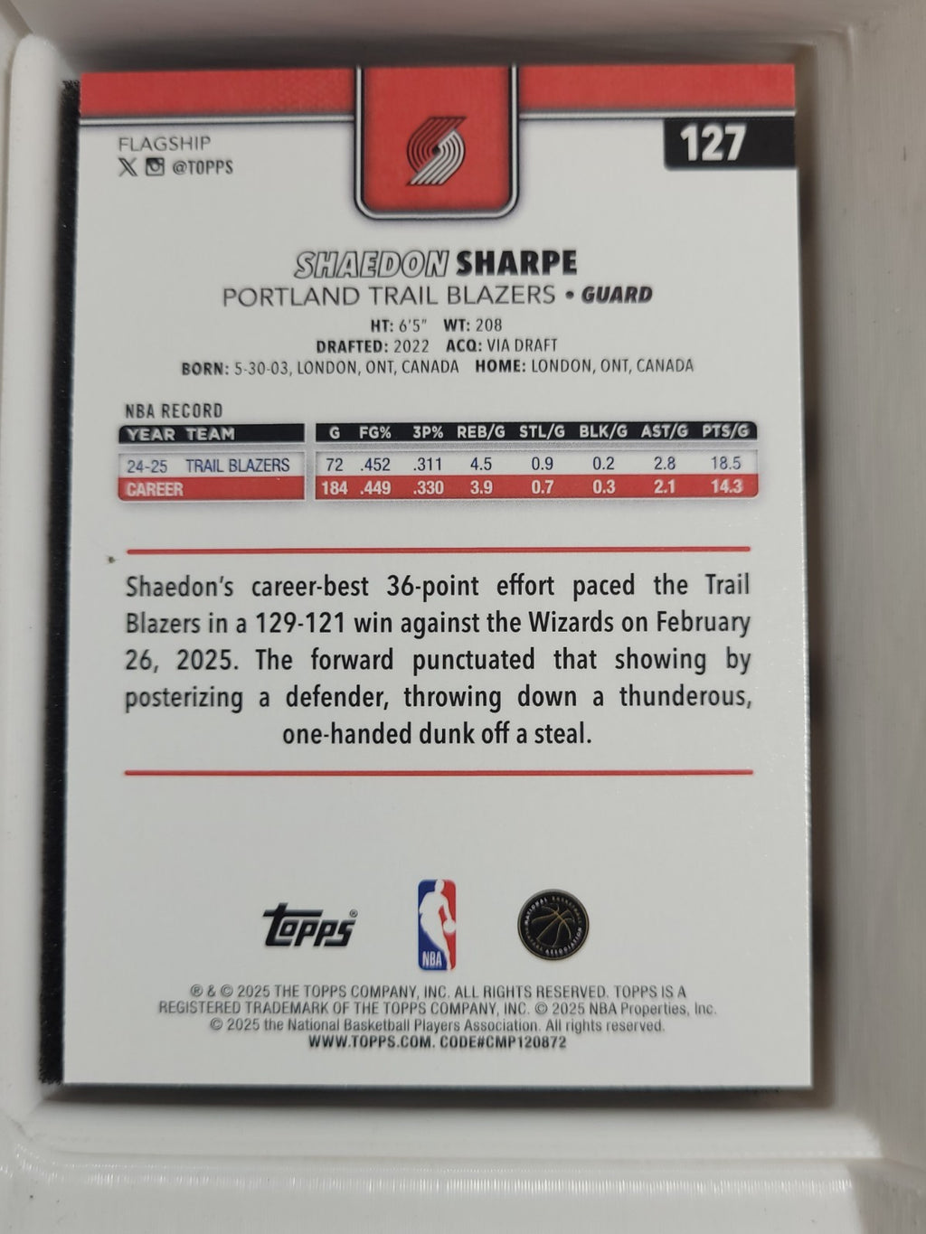 2025-26 Topps Shaedon Sharpe 127 Baskets