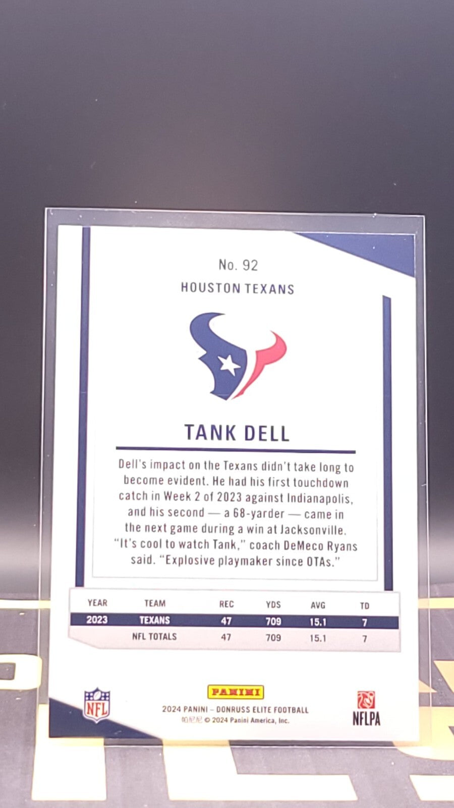 2024 Donruss Elite Tank Dell Status Sparkle Blue /299 Texans
