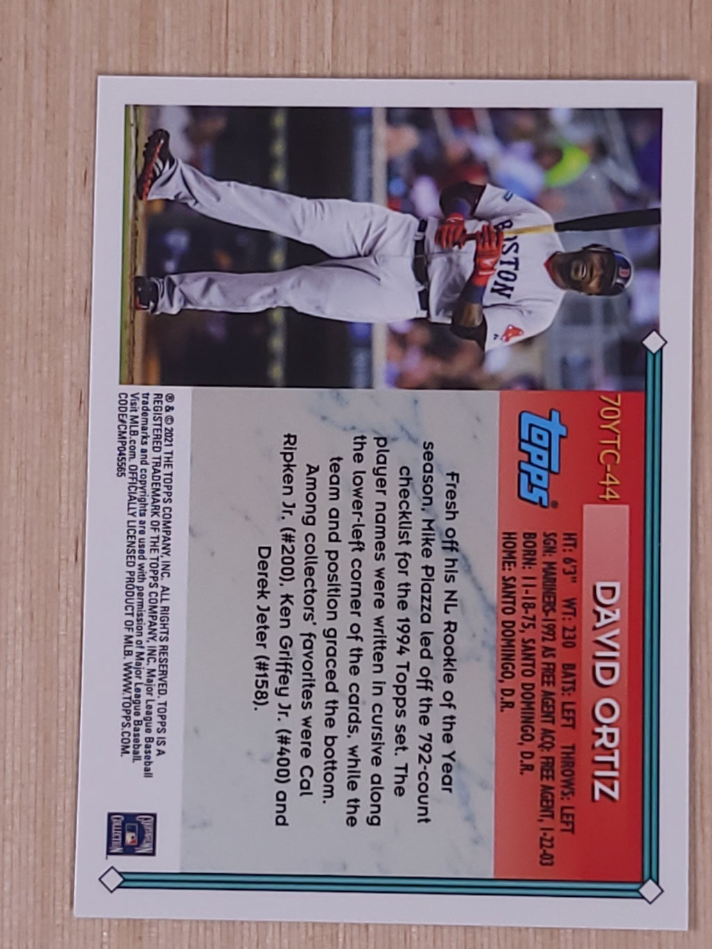 2021 Topps - 70 Years of Topps Baseball Series 2 David Ortiz #70YT-44 Chrome