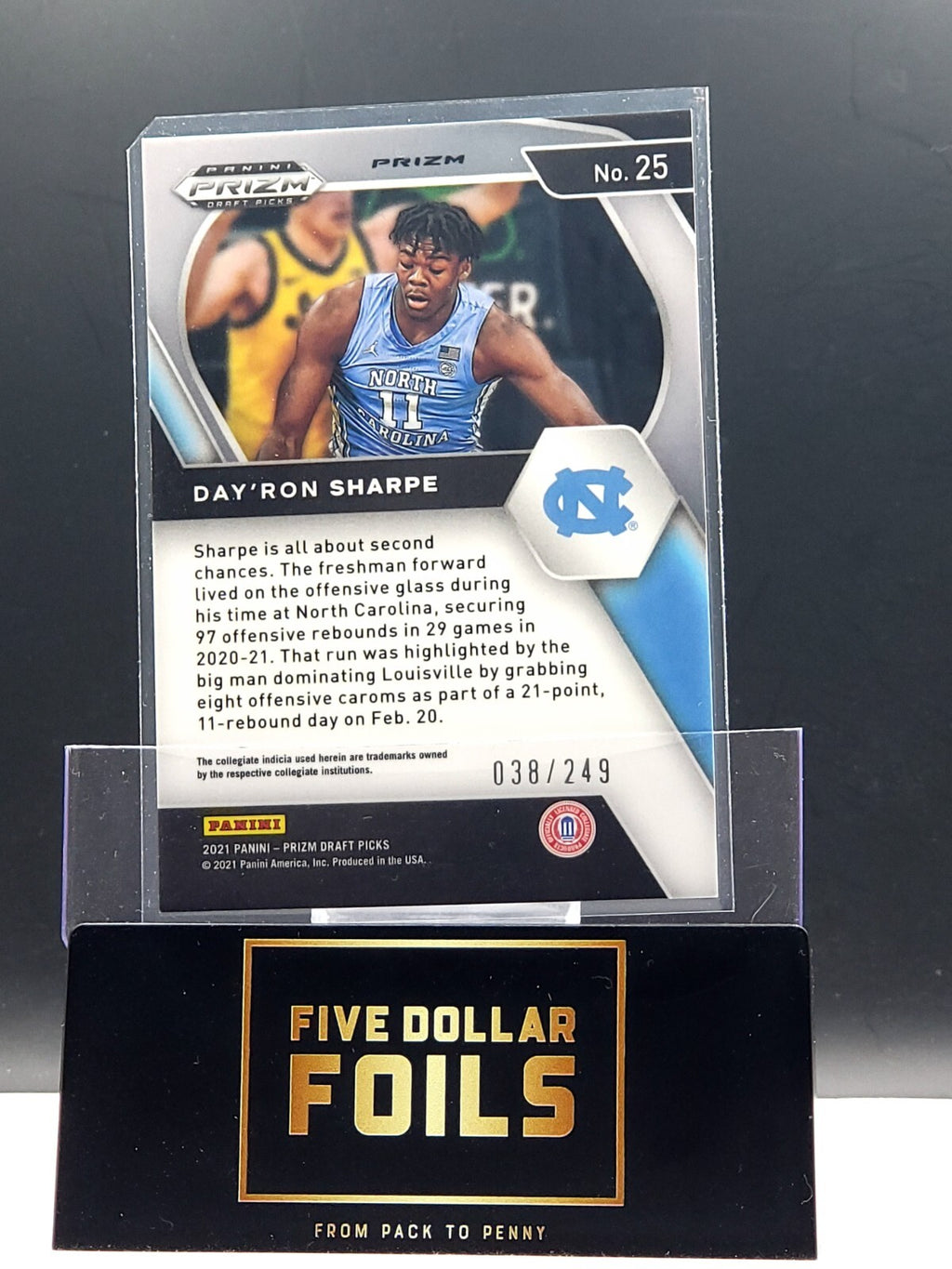 2021-22 Panini Prizm Draft Picks - #25 Day'Ron Sharpe Blue Wave 038/249