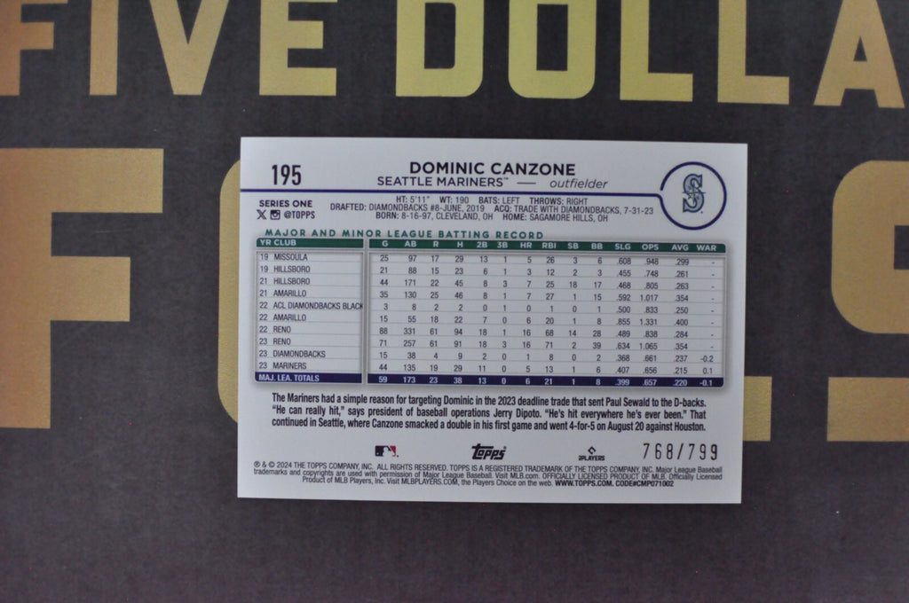 Dominic Canzone [Purple Holofoil] #195 (2024 Topps) 768/799
