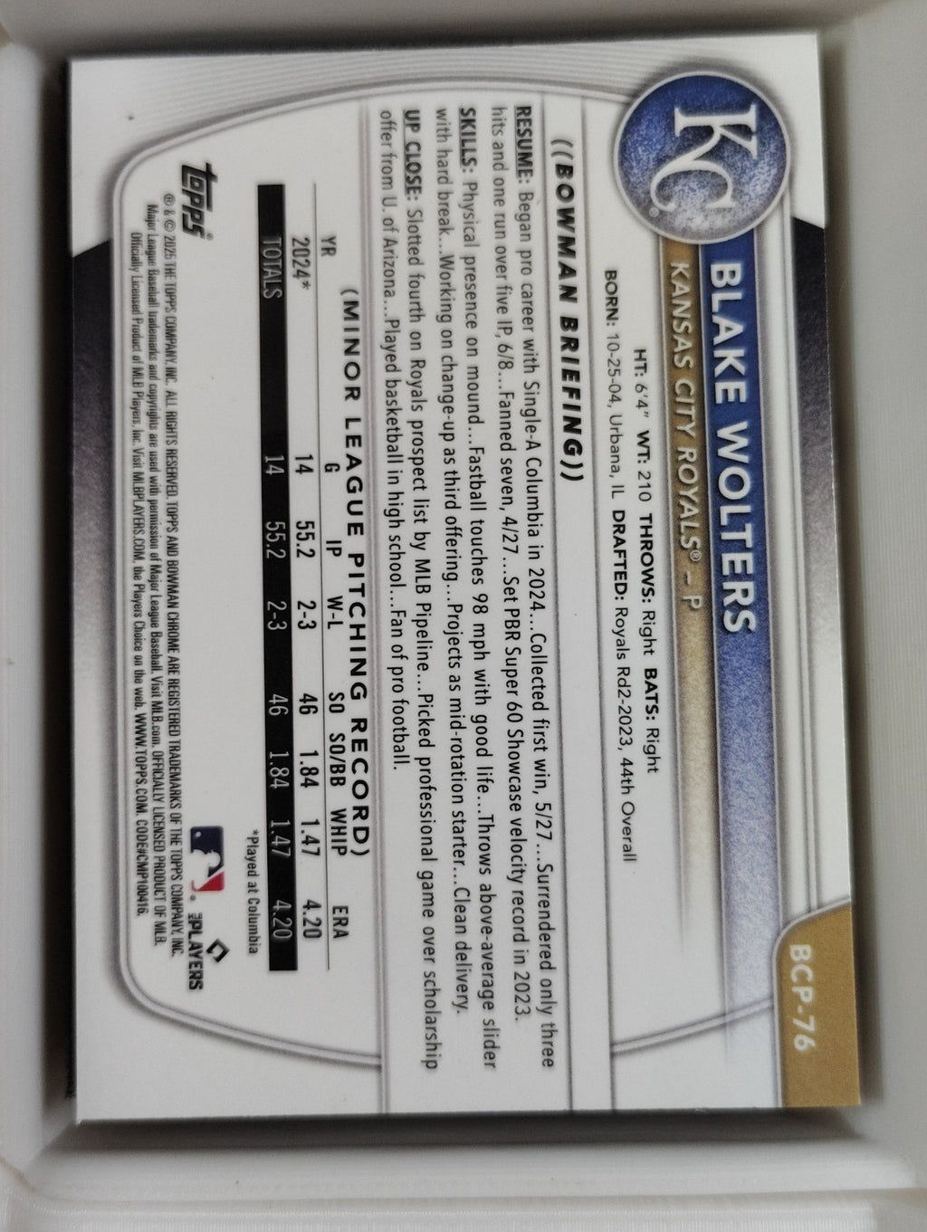 2025 Bowman - Chrome Prospects Blake Wolters #BCP-76 Reptilian Refractor (RC)