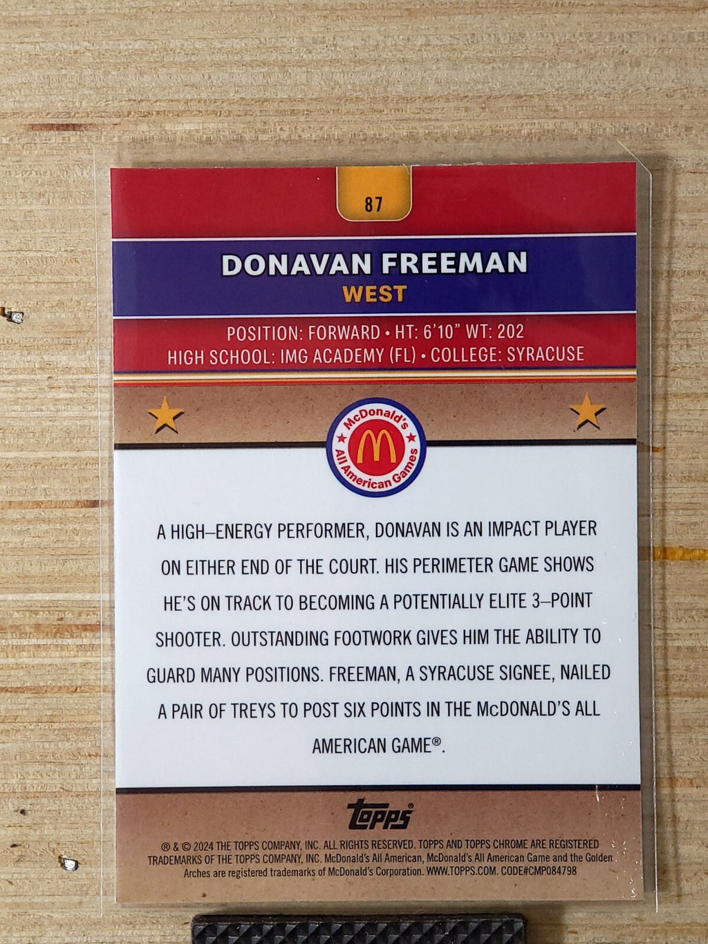 2024 Topps Chrome McDonalds All-American #87 Donovan Freeman Raywave